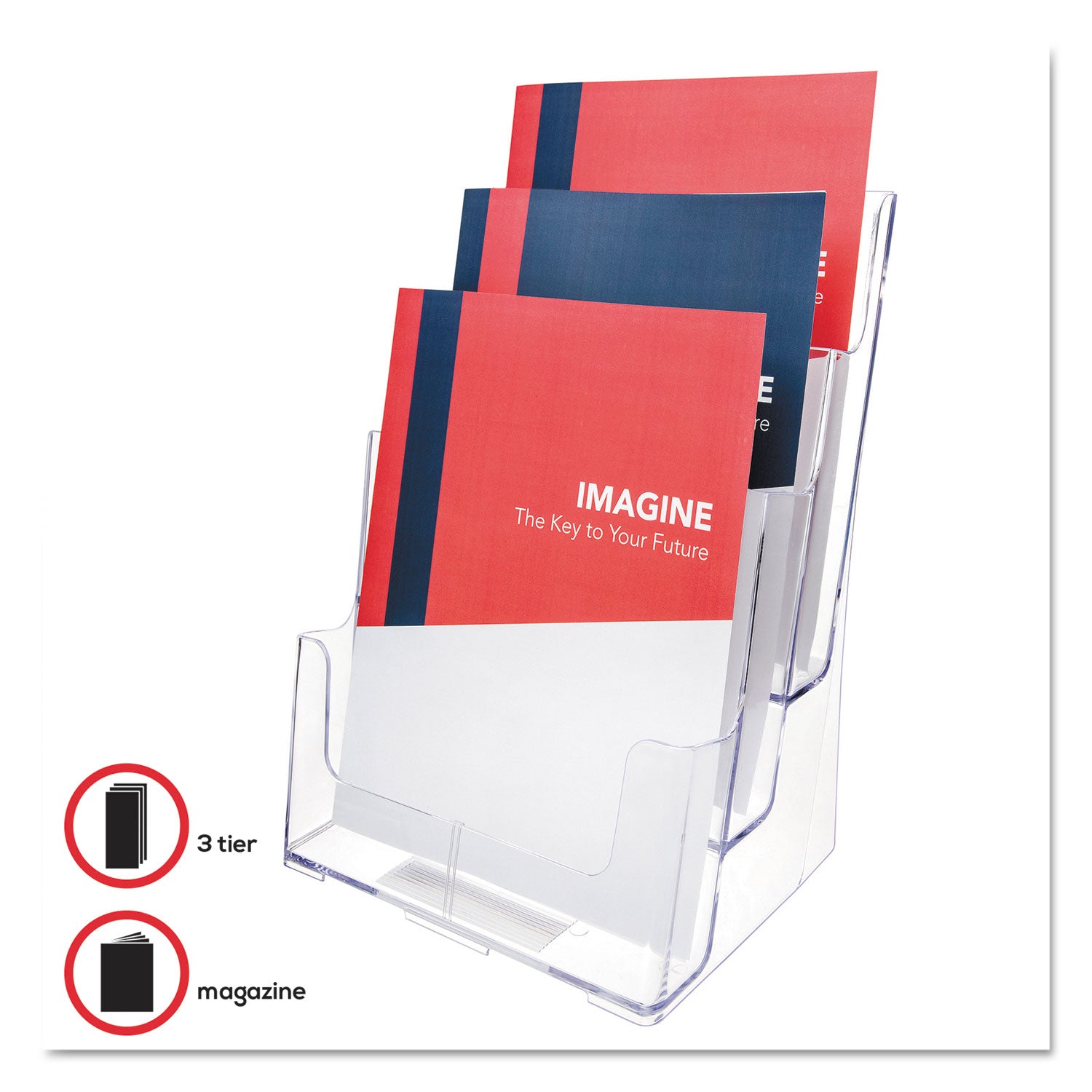 3-Compartment DocuHolder, Magazine Size, 9.5w x 6.25d x 12.63, Clear -