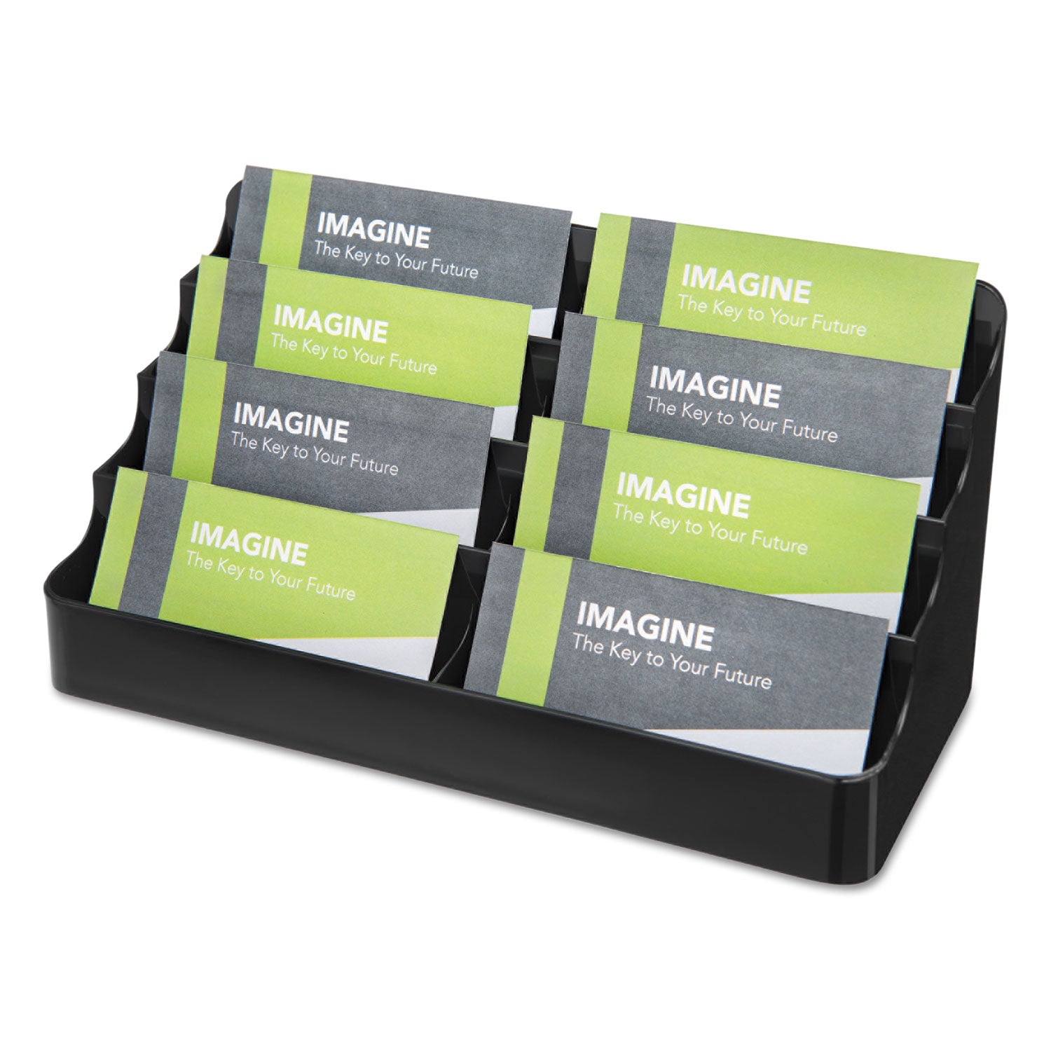 8-Tier Recycled Business Card Holder, Holds 400 Cards, 7.88 x 3.88 x 3.38, Plastic, Black -