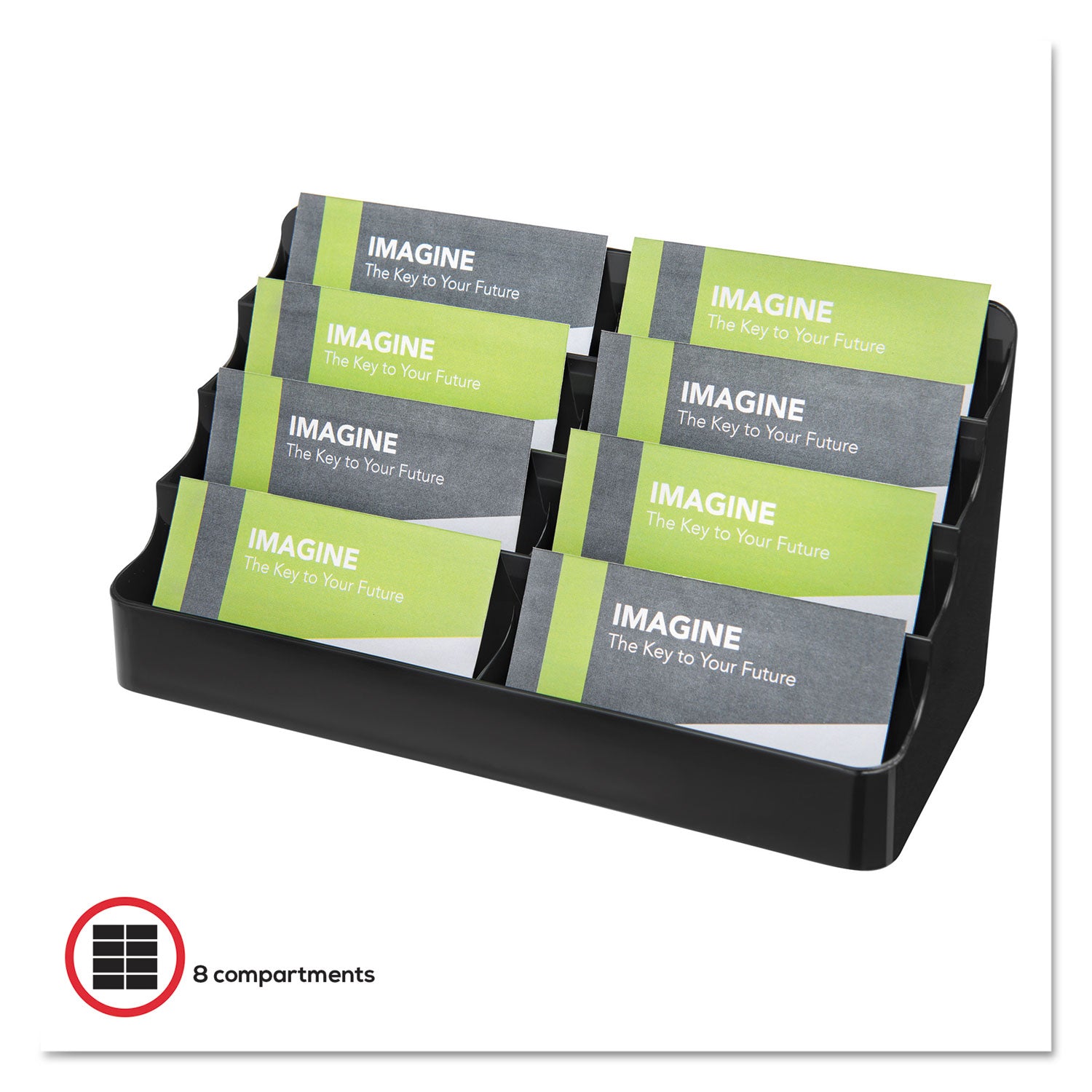 8-Tier Recycled Business Card Holder, Holds 400 Cards, 7.88 x 3.88 x 3.38, Plastic, Black -
