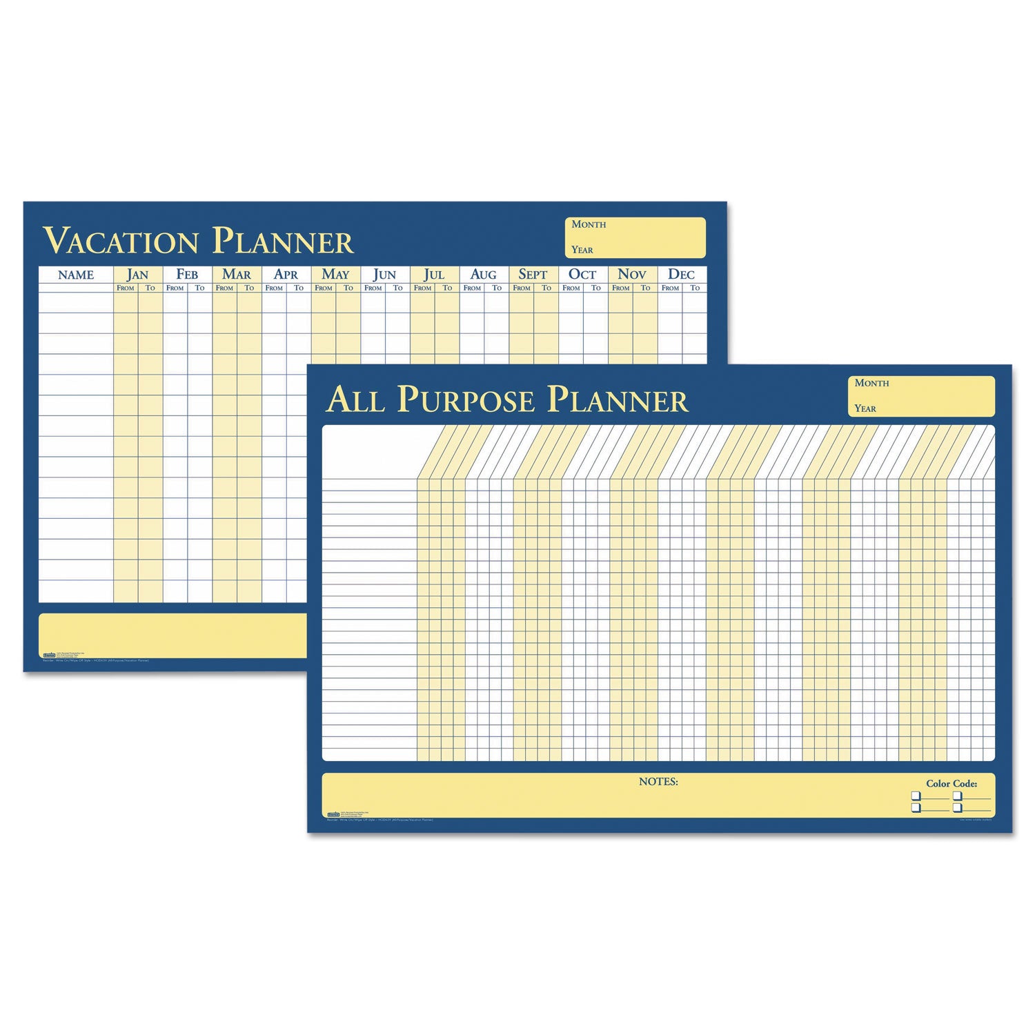 100% Recycled All-Purpose/Vacation Planner, 36 x 24, White/Blue/Yellow Surface -