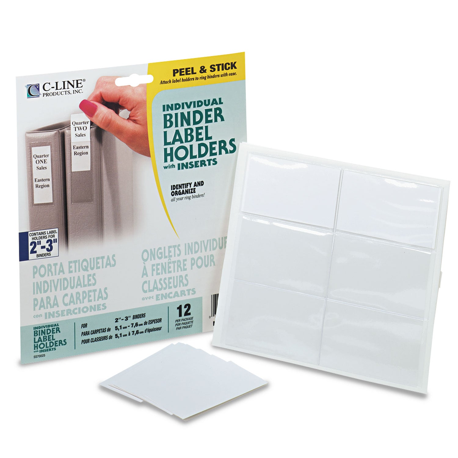 Self-Adhesive Ring Binder Label Holders, Top Load, 2.25 x 3.63, Clear, 12/Pack -