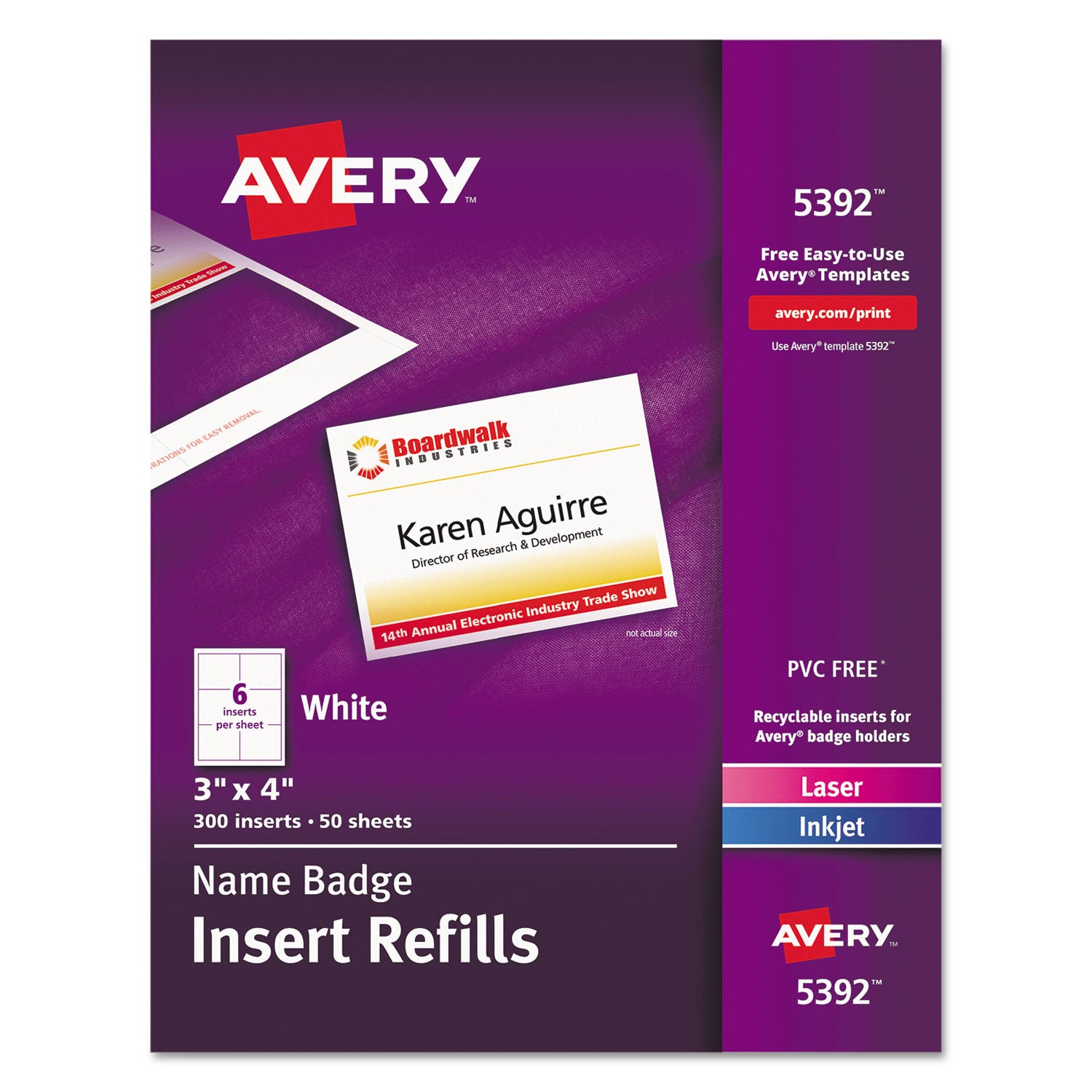 Name Badge Insert Refills, Horizontal/Vertical, 3 x 4, White, 300/Box -