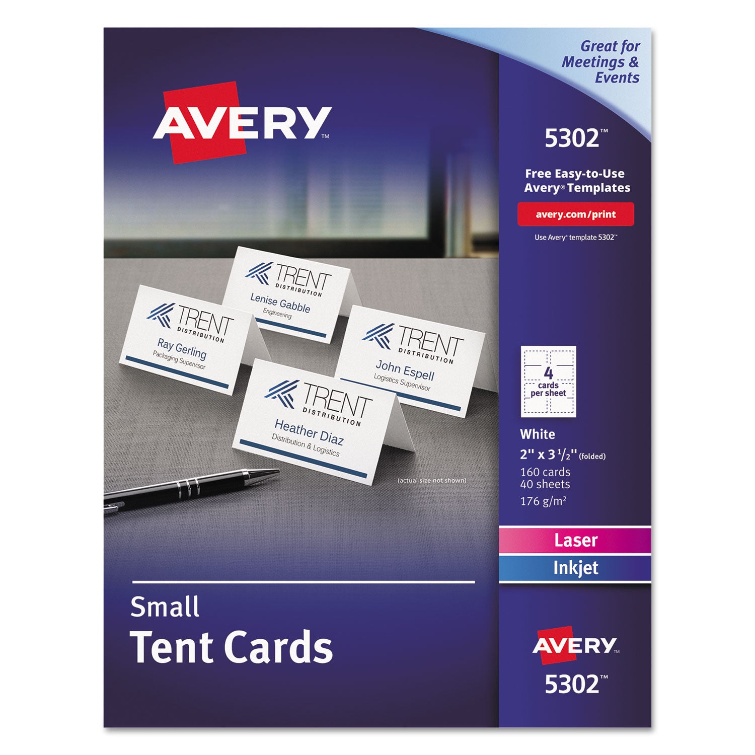 Small Tent Card, White, 2 x 3.5, 4 Cards/Sheet, 40 Sheets/Pack -