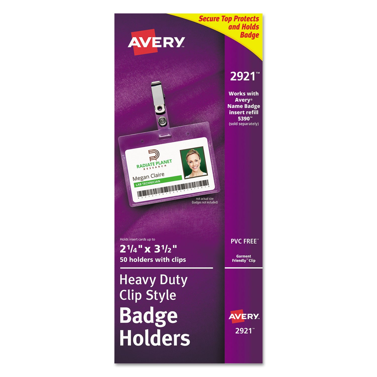 Secure Top Clip-Style Badge Holders, Horizontal, 2 1/4 x 3 1/2, Clear, 50/Box -