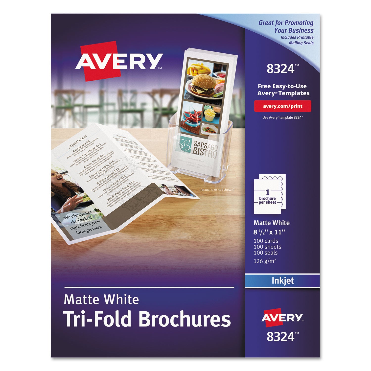 Tri-Fold Brochures, 92 Bright, 85 lb Text Weight, 8.5 x 11, Matte White, 100/Pack -
