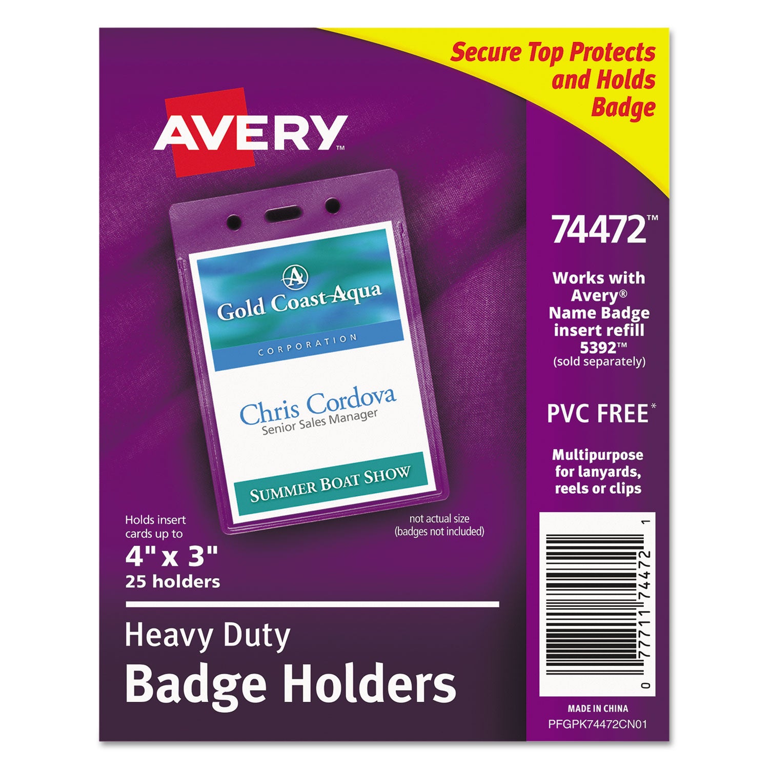Secure Top Heavy-Duty Badge Holders, Vertical, 3w x 4h, Clear, 25/Pack -