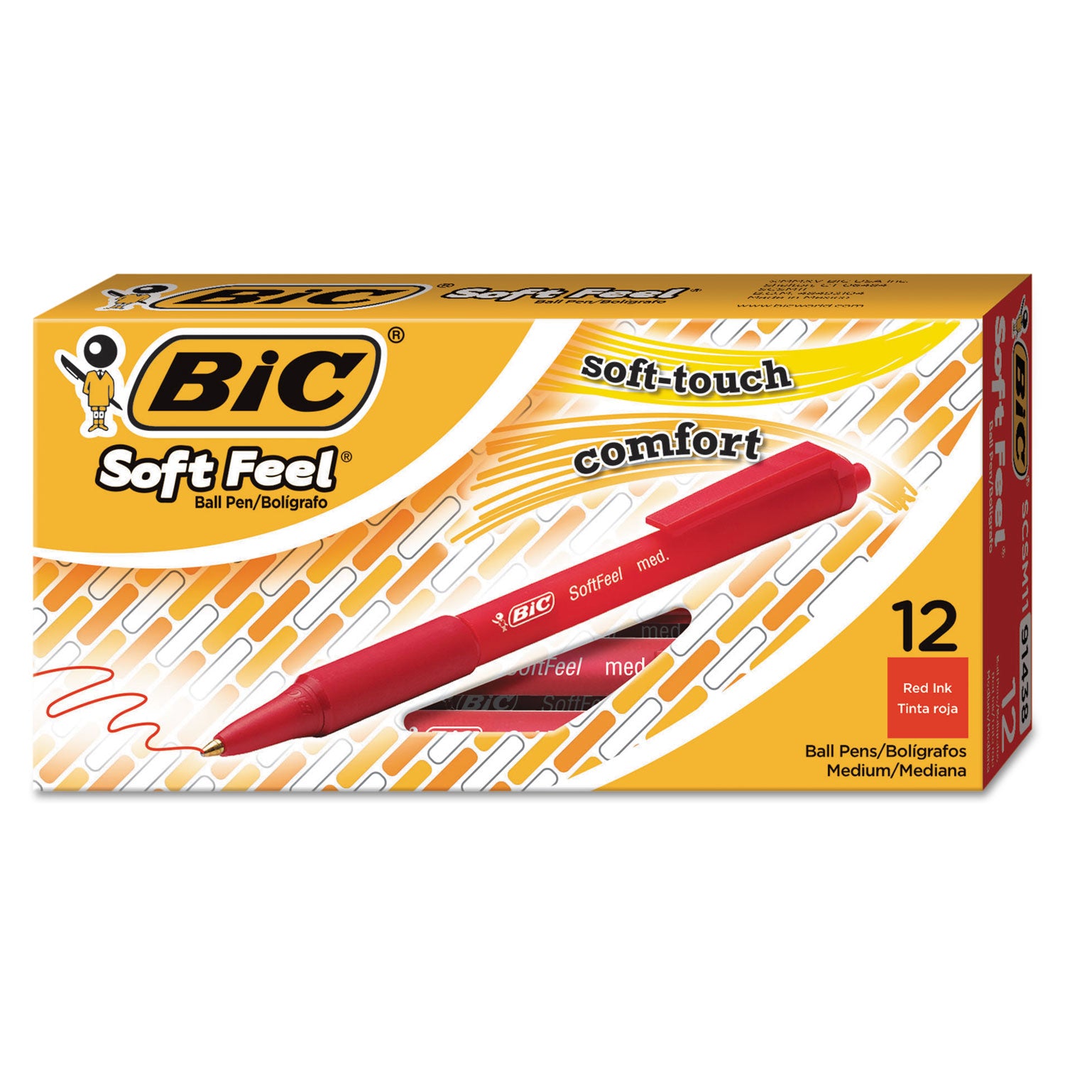Soft Feel Ballpoint Pen, Retractable, Medium 1 mm, Red Ink, Red Barrel, Dozen -