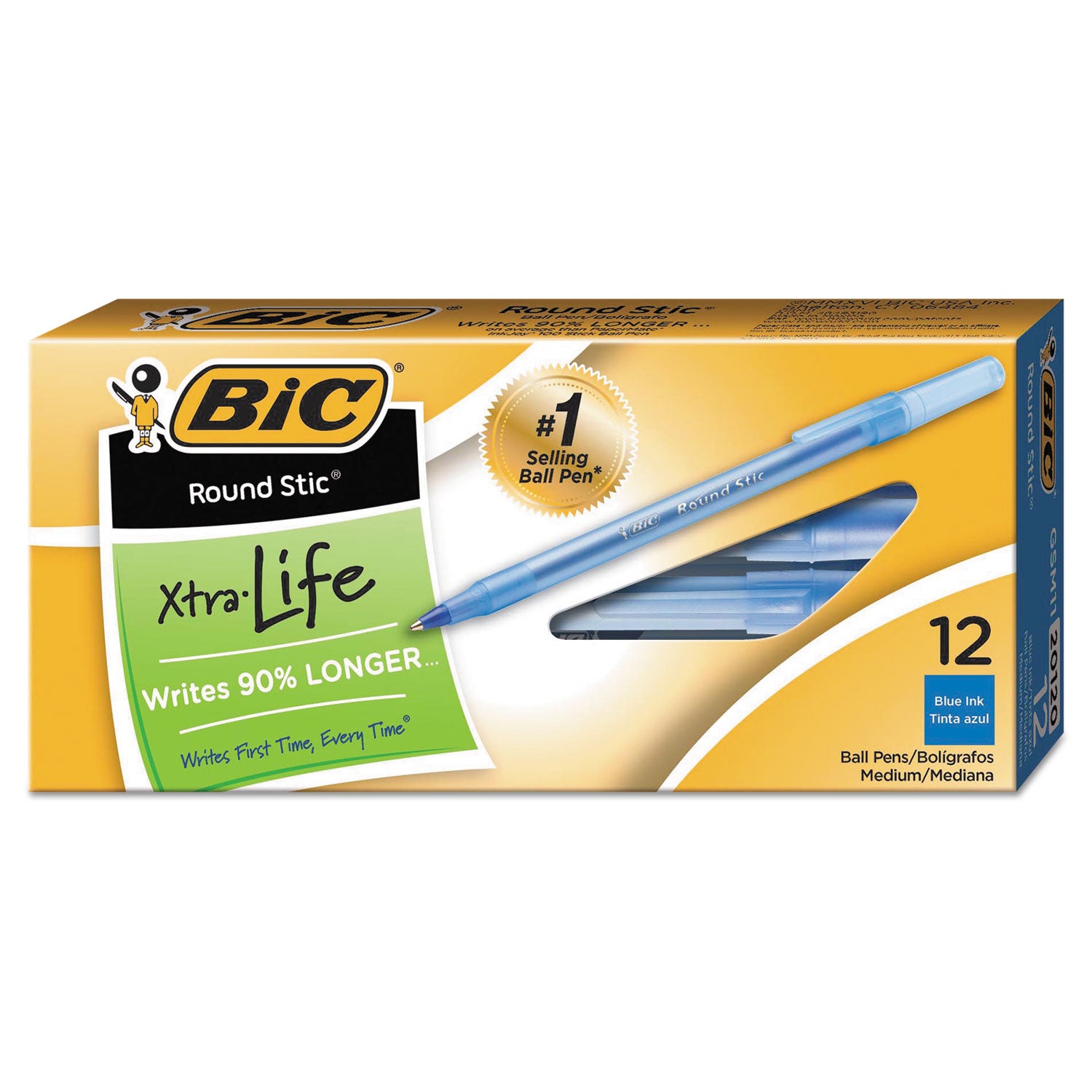 Round Stic Xtra Life Ballpoint Pen, Stick, Medium 1 mm, Blue Ink, Translucent Blue Barrel, Dozen -