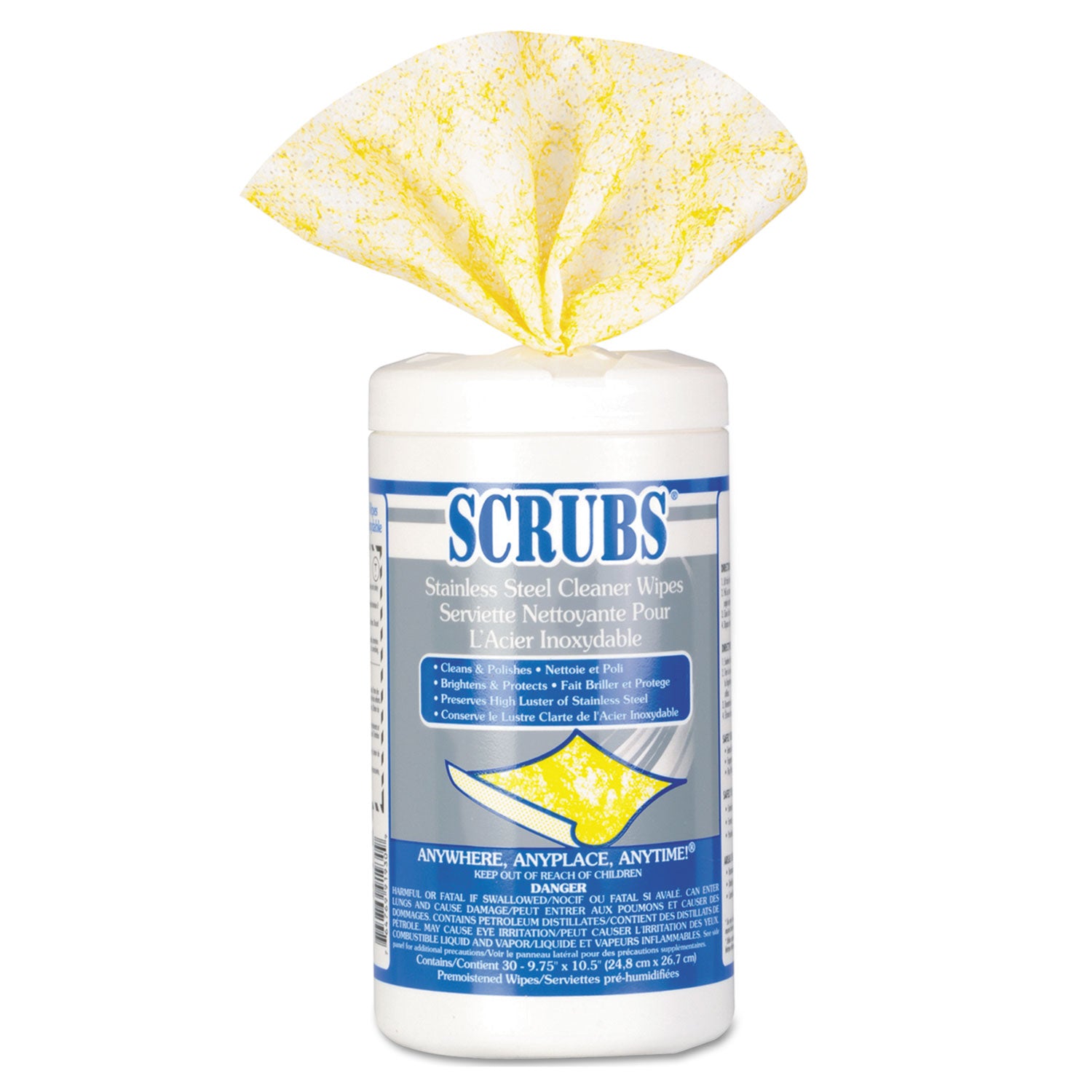 Stainless Steel Cleaner Towels, 1-Ply, 9.75 x 10.5, Lemon Scent, 30/Canister, 6 Canisters/Carton -