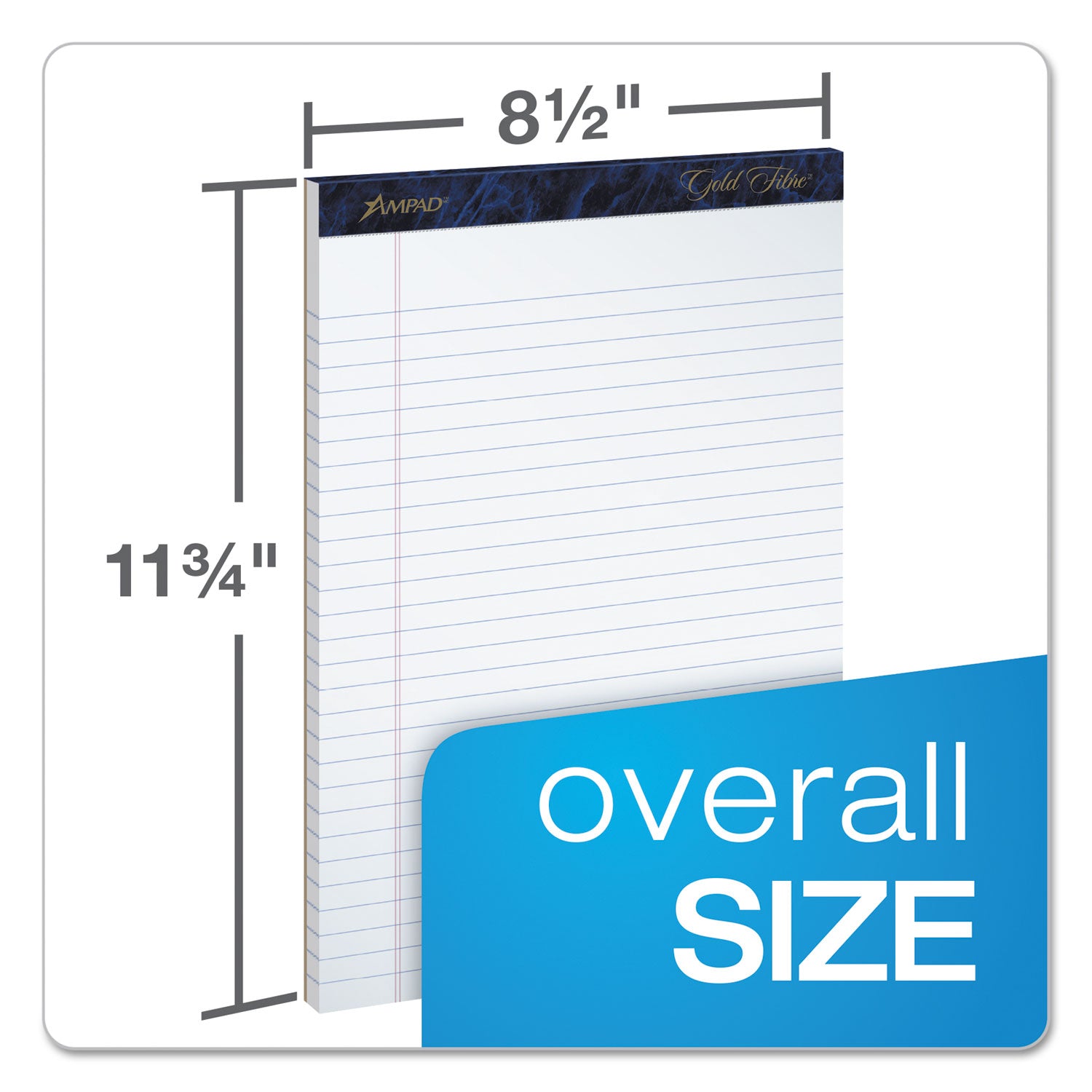 Gold Fibre Writing Pads, Wide/Legal Rule, 50 White 8.5 x 11.75 Sheets, 4/Pack -