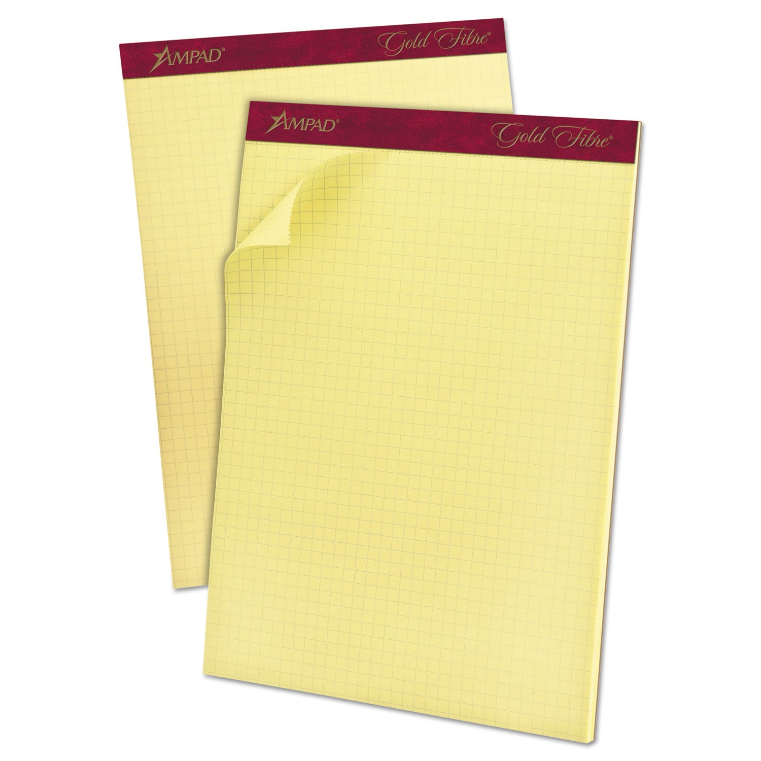Gold Fibre Canary Quadrille Pads, Stapled with Perforated Sheets, Quadrille Rule (4 sq/in), 50 Canary 8.5 x 11.75 Sheets -