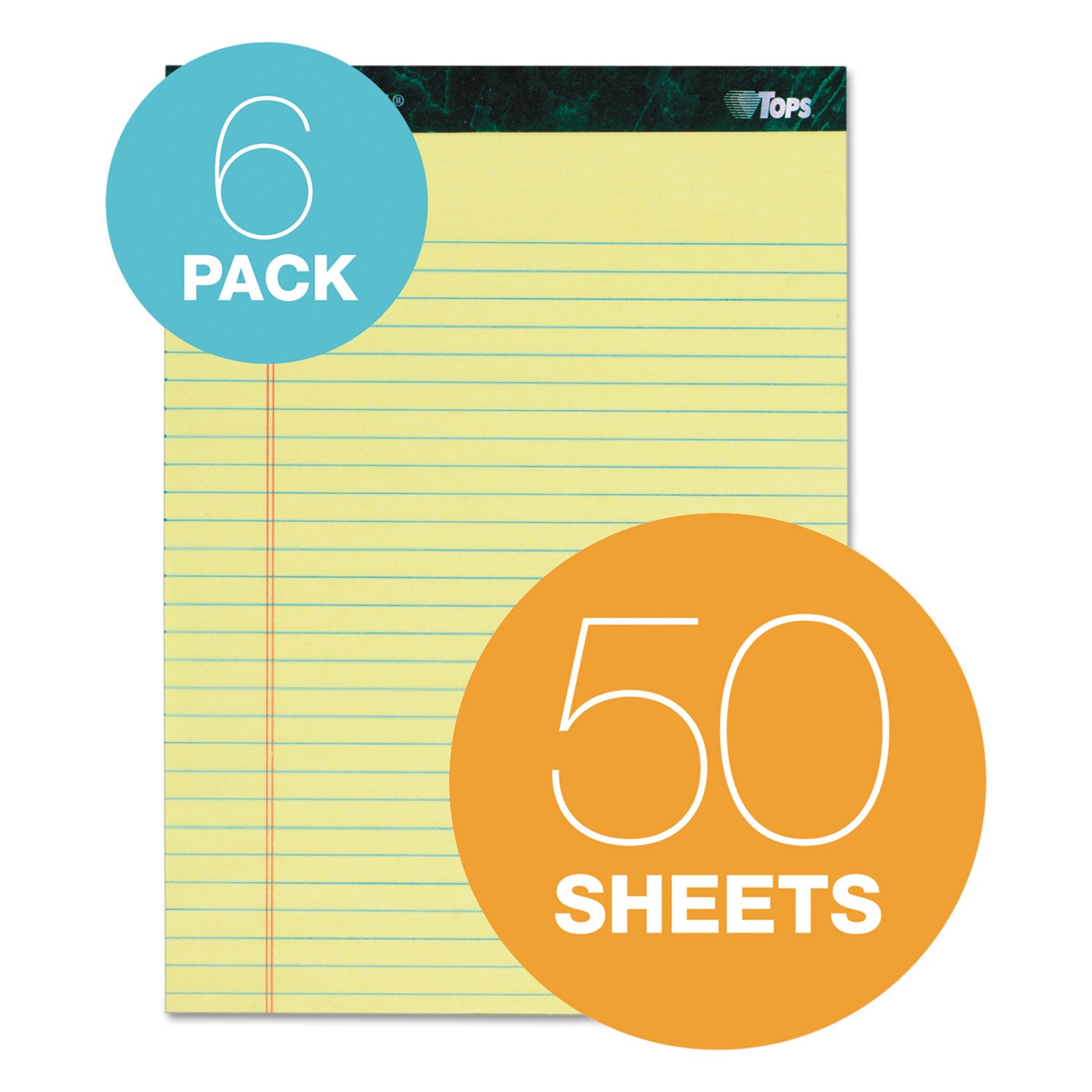 Docket Ruled Perforated Pads, Wide/Legal Rule, 50 Canary-Yellow 8.5 x 11.75 Sheets, 6/Pack -