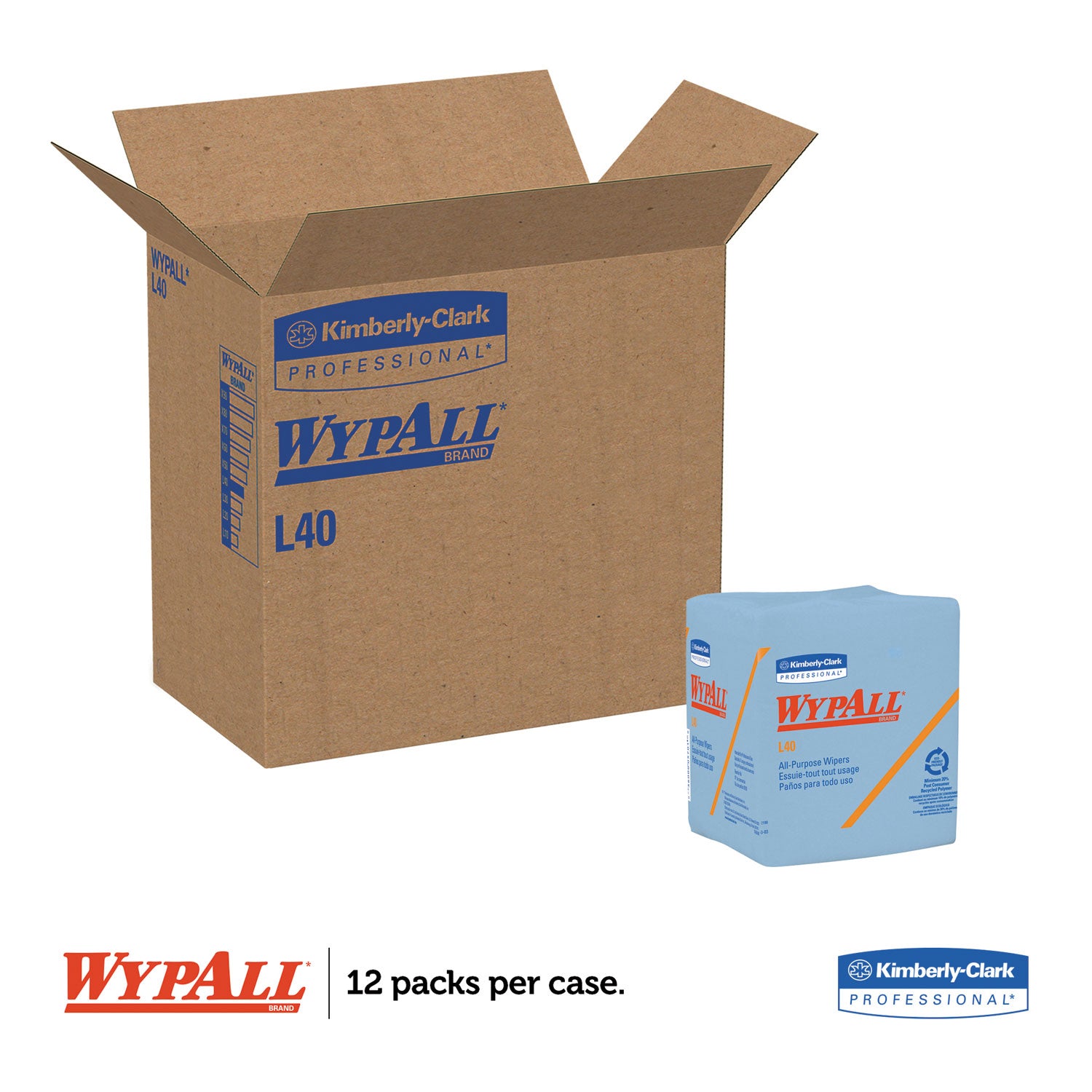 L40 Wiper, 1/4 Fold, Blue, 12.5 x 12, 56/Box, 12 Boxes/Carton -