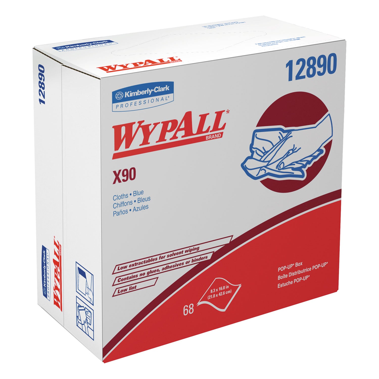 X90 Cloths, POP-UP Box, 2-Ply, 8.3 x 16.8, Denim Blue, 68/Box, 5 Boxes/Carton -