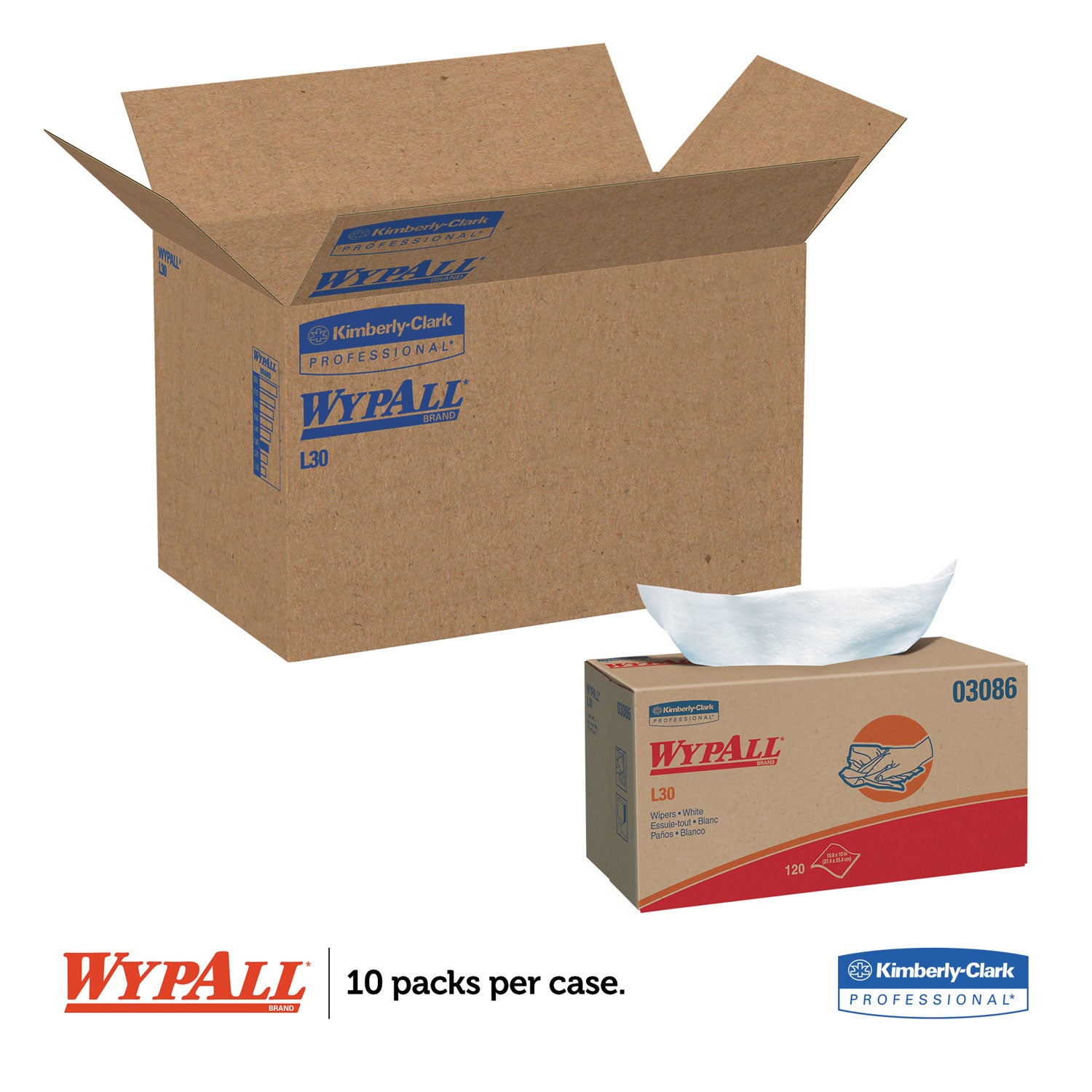 L30 Towels, POP-UP Box, 10 x 9.8, White, 120/Box, 10 Boxes/Carton -