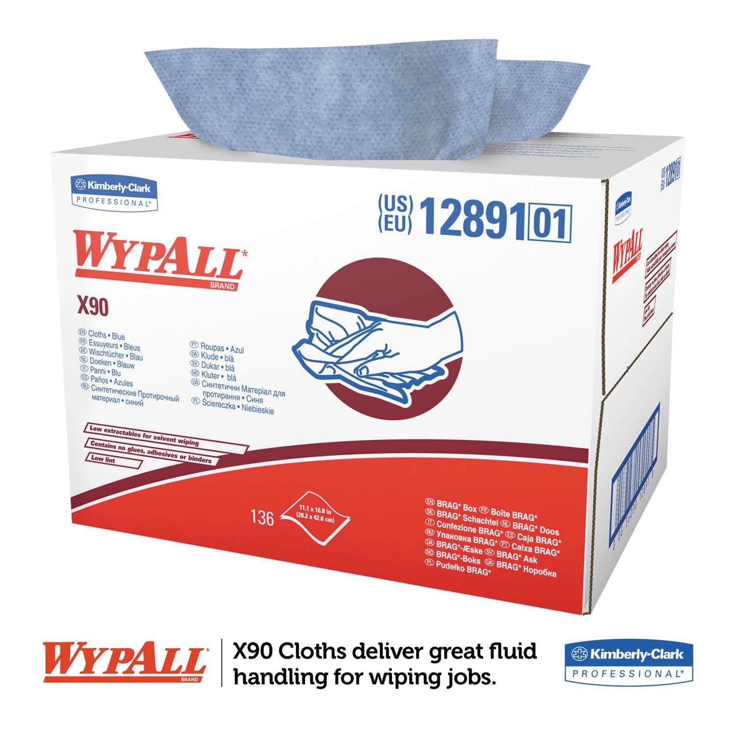 X90 Cloths, BRAG Box, 2-Ply, 11.1 x 16.8, Denim Blue, 136/Carton - 2