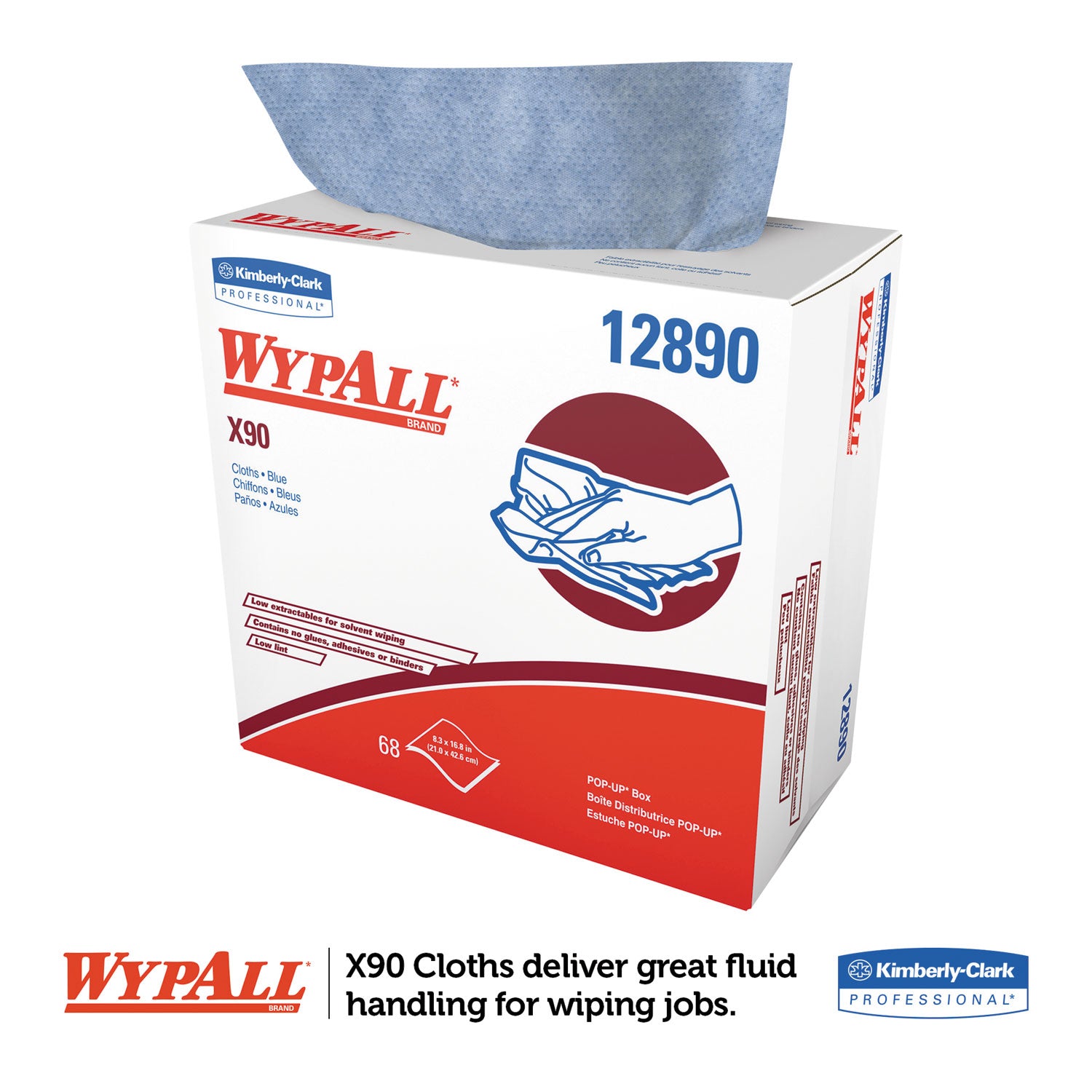 X90 Cloths, POP-UP Box, 2-Ply, 8.3 x 16.8, Denim Blue, 68/Box, 5 Boxes/Carton -