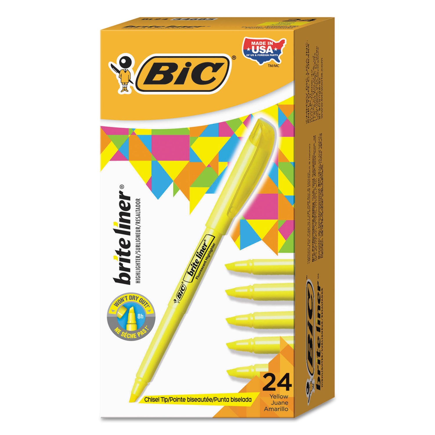 Brite Liner Highlighter Value Pack, Yellow Ink, Chisel Tip, Yellow/Black Barrel, 24/Pack -