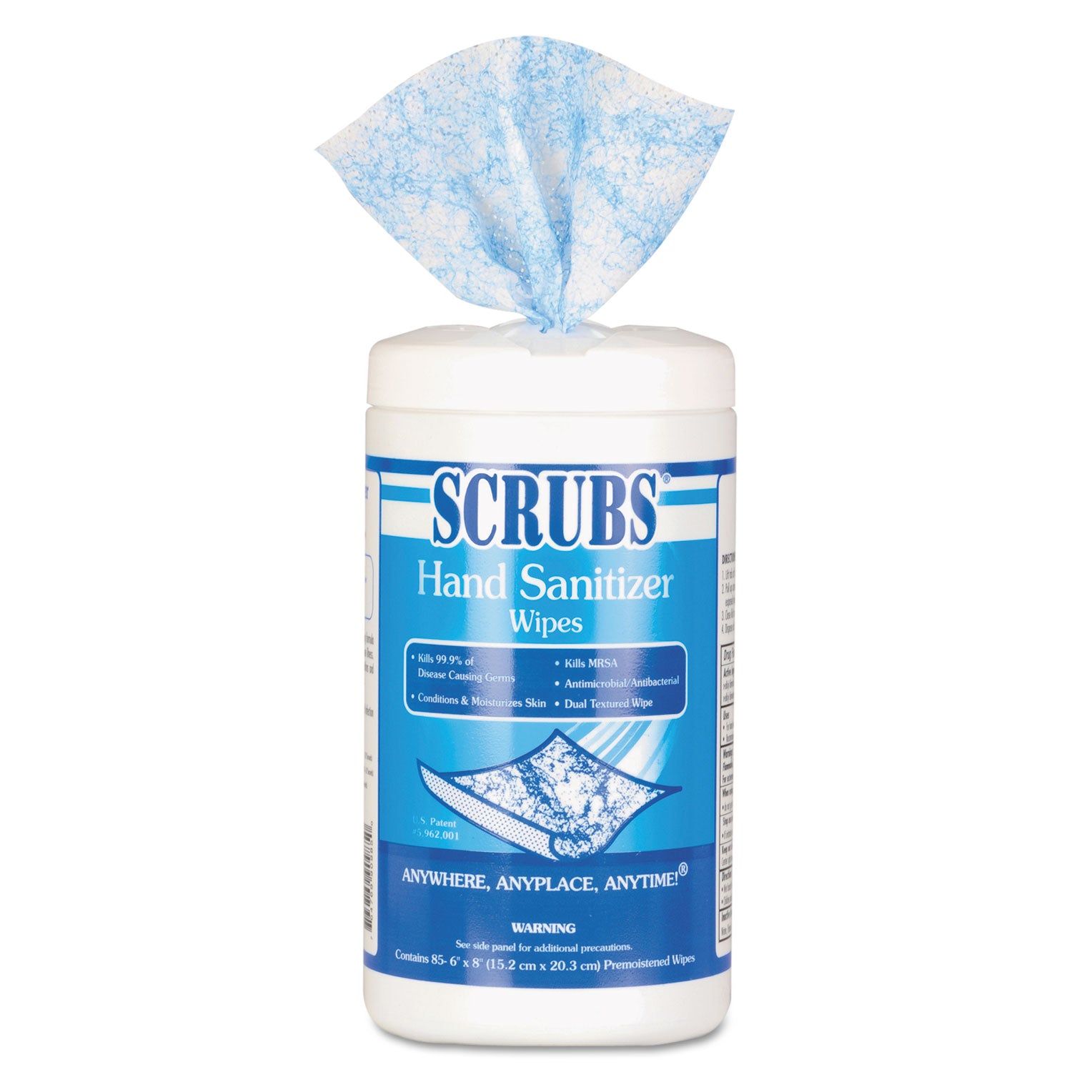 Hand Sanitizer Wipes, 1-Ply, 6 x 8, Unscented, Blue/White, 85/Canisters, 6 Canisters/Carton -