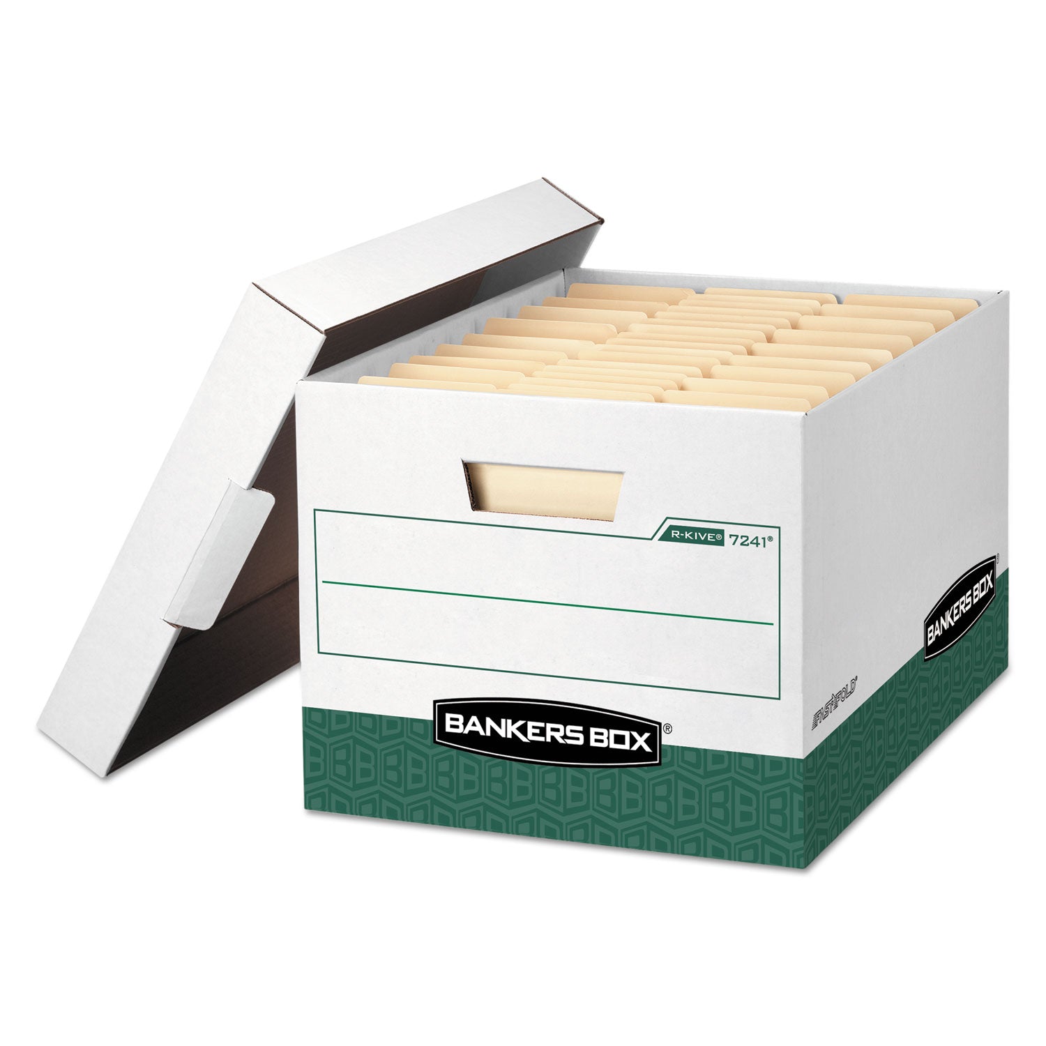 R-KIVE Heavy-Duty Storage Boxes, Letter/Legal Files, 12.75" x 16.5" x 10.38", White/Green, 12/Carton -