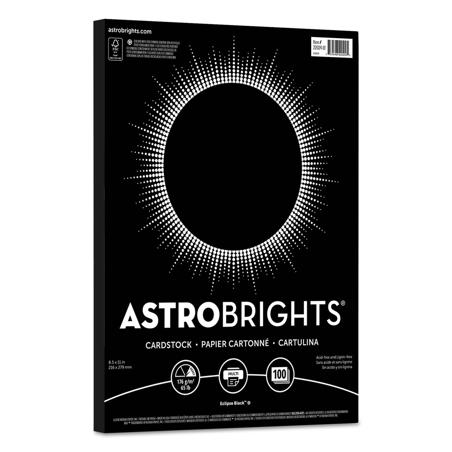 Color Cardstock, 65 lb Cover Weight, 8.5 x 11, Eclipse Black, 100/Pack -