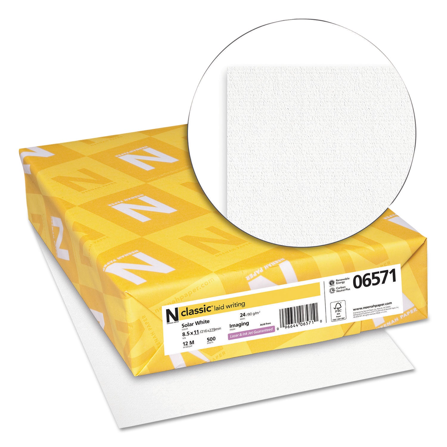 CLASSIC Laid Stationery, 97 Bright, 24 lb Bond Weight, 8.5 x 11, Solar White, 500/Ream -