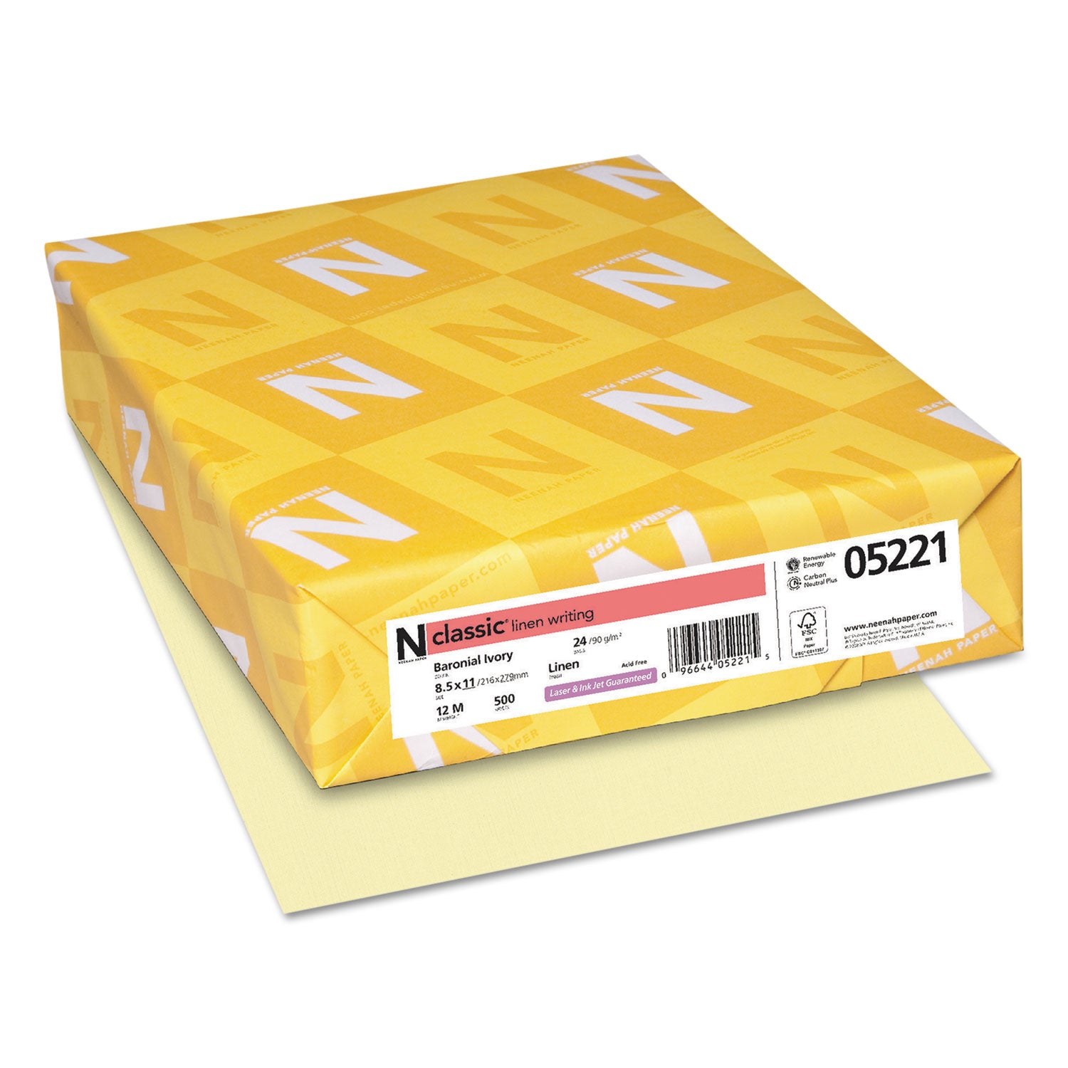 CLASSIC Linen Stationery, 24 lb Bond Weight, 8.5 x 11, Baronial Ivory, 500/Ream -