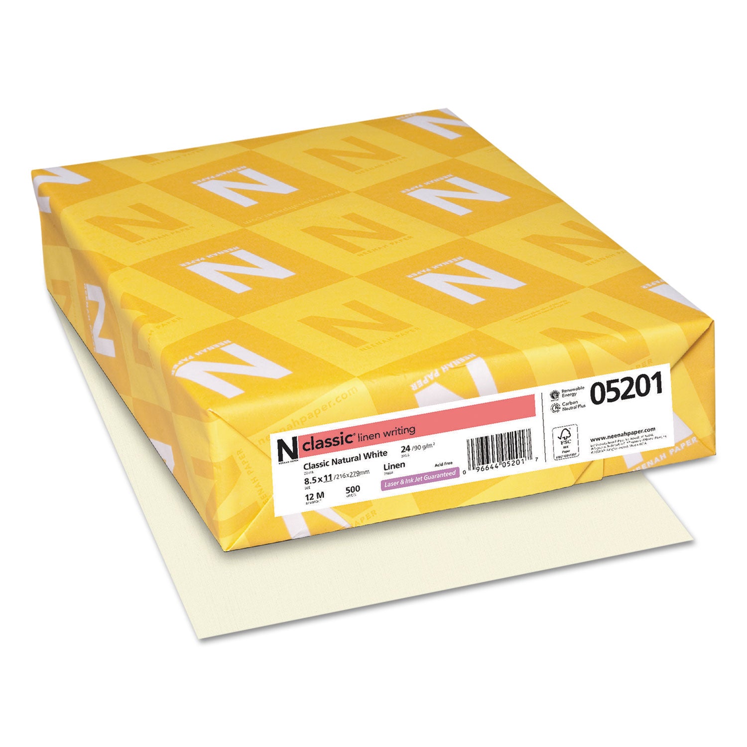 CLASSIC Linen Stationery, 24 lb Bond Weight, 8.5 x 11, Classic Natural White, 500/Ream -