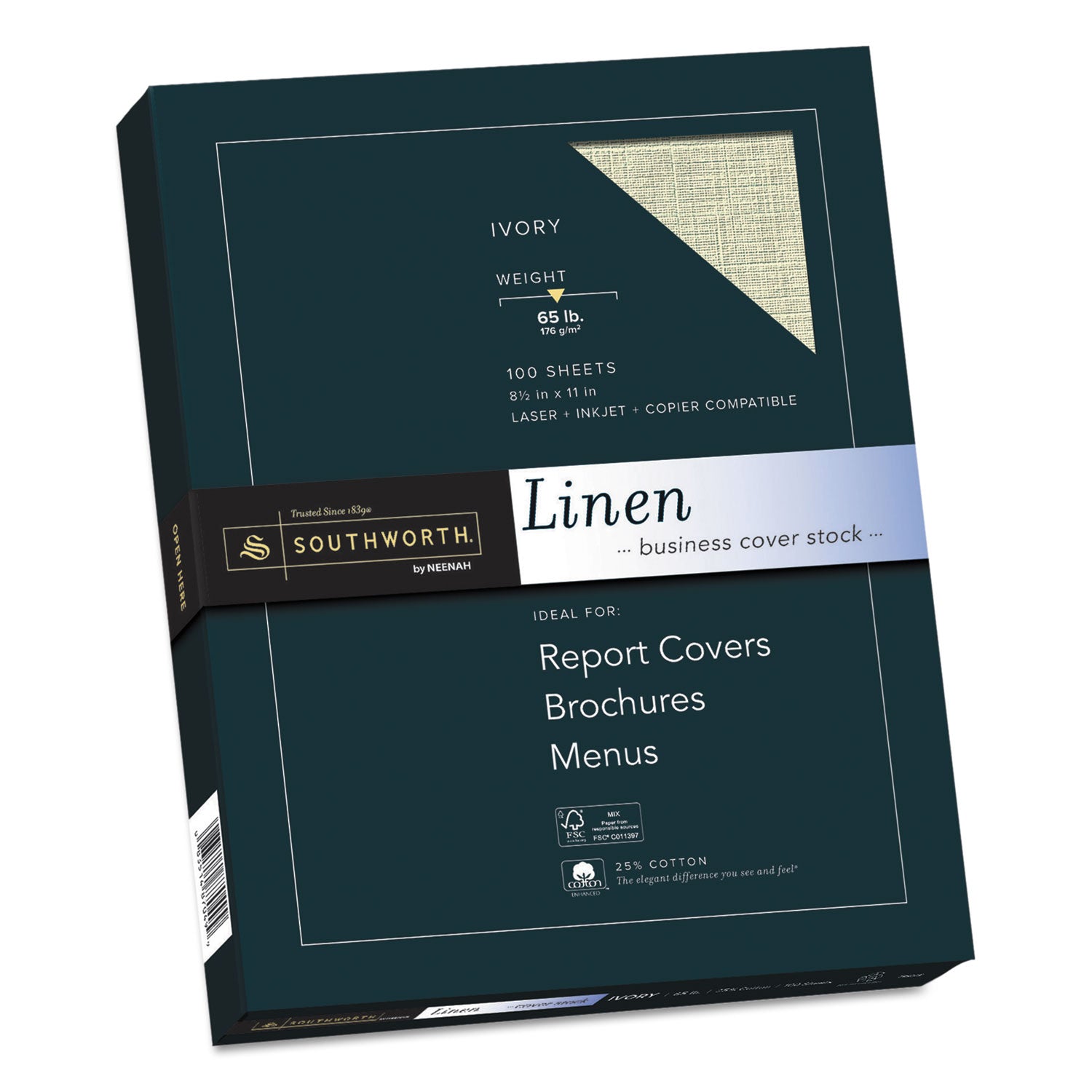 25% Cotton Linen Cover Stock, 65 lb Cover Weight, 8.5 x 11, 100/Pack -