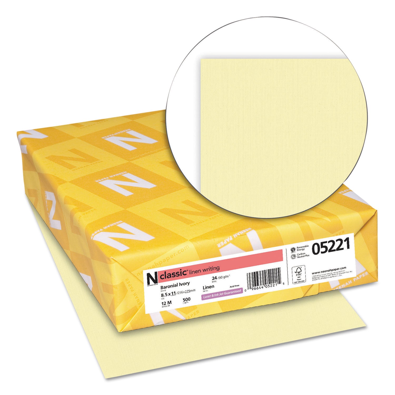 CLASSIC Linen Stationery, 24 lb Bond Weight, 8.5 x 11, Baronial Ivory, 500/Ream -