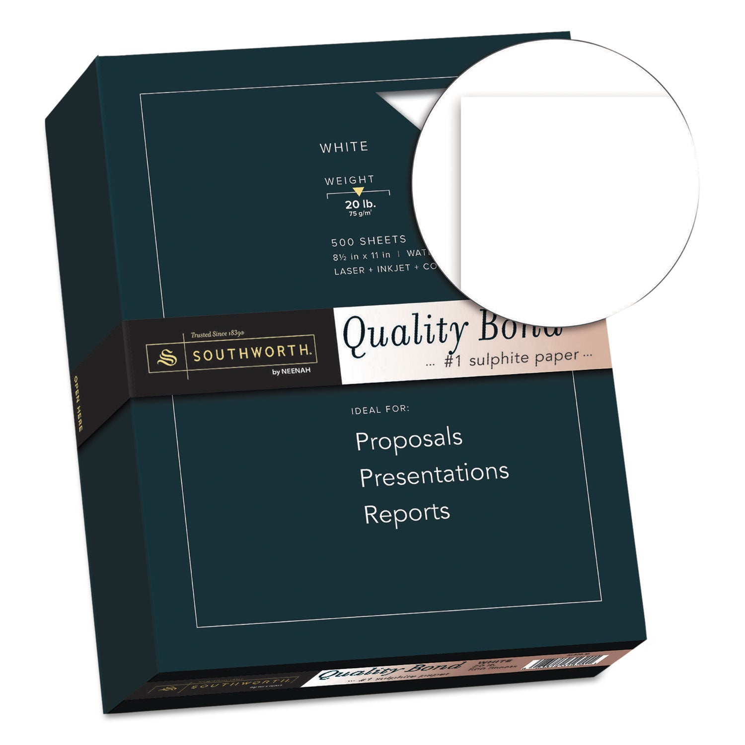 Quality Bond Business Paper, 95 Bright, 20 lb Bond Weight, 8.5 x 11, White, 500/Ream -
