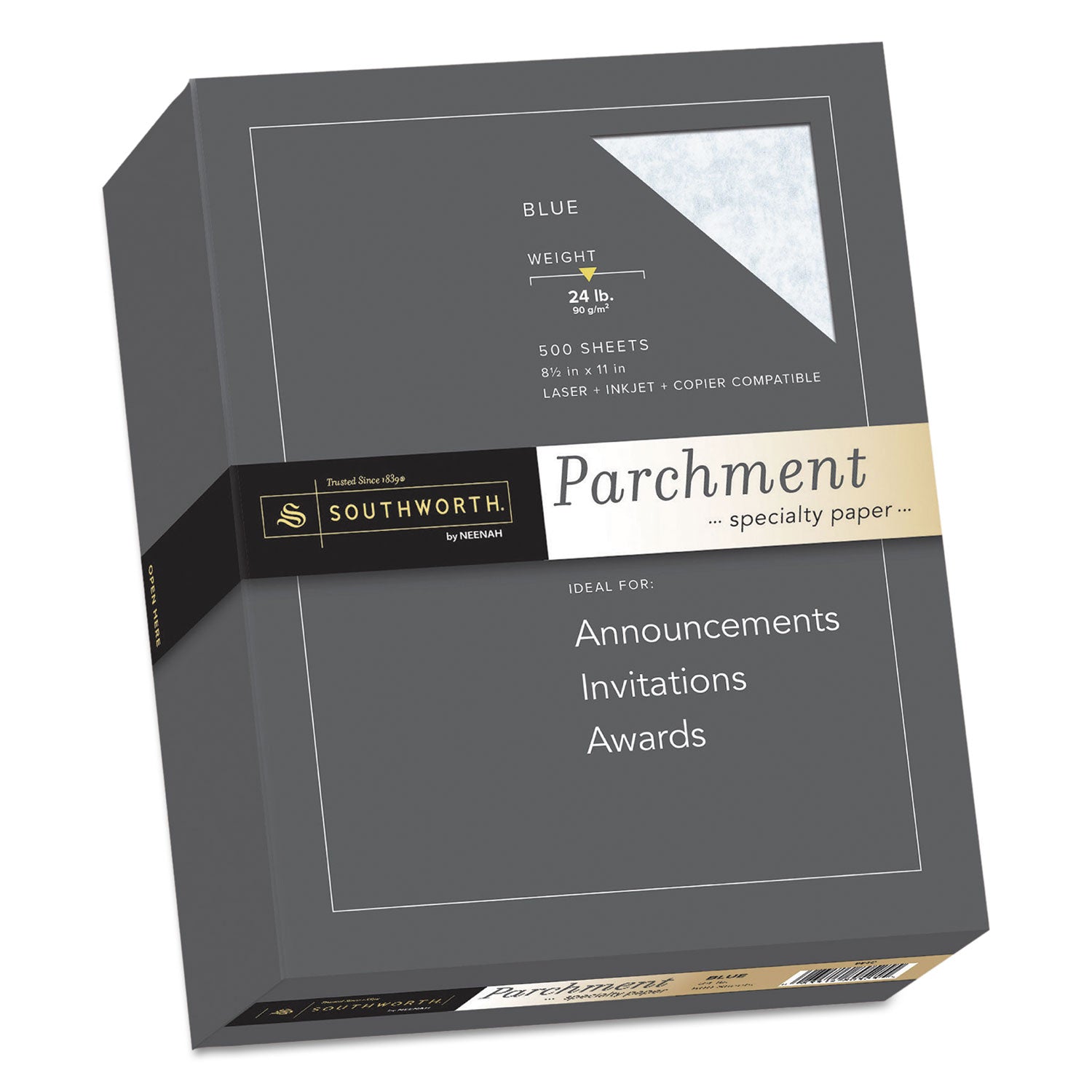 Parchment Specialty Paper, 24 lb Bond Weight, 8.5 x 11, Blue, 500/Ream -