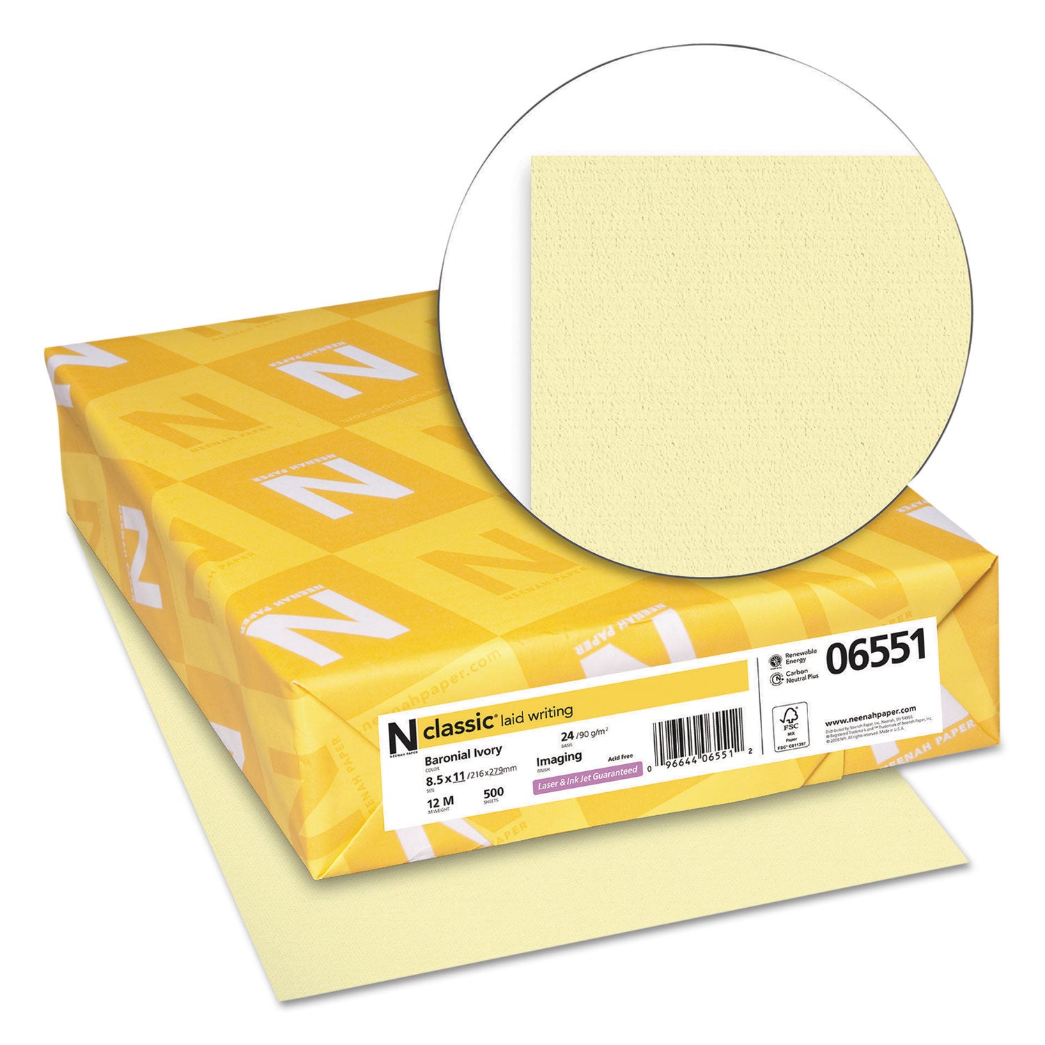 CLASSIC Laid Stationery Writing Paper, 24 lb Bond Weight, 8.5 x 11, Baronial Ivory, 500/Ream -