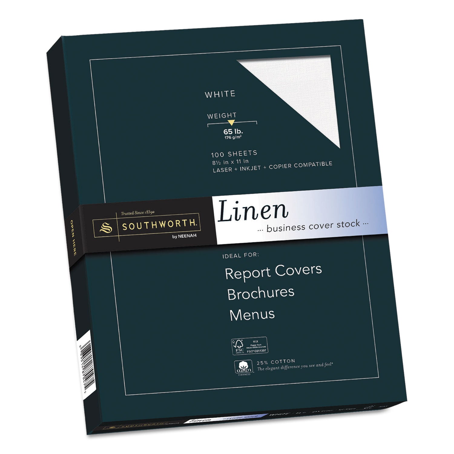 25% Cotton Linen Cover Stock, 65 lb Cover Weight, 8.5 x 11, 100/Pack -