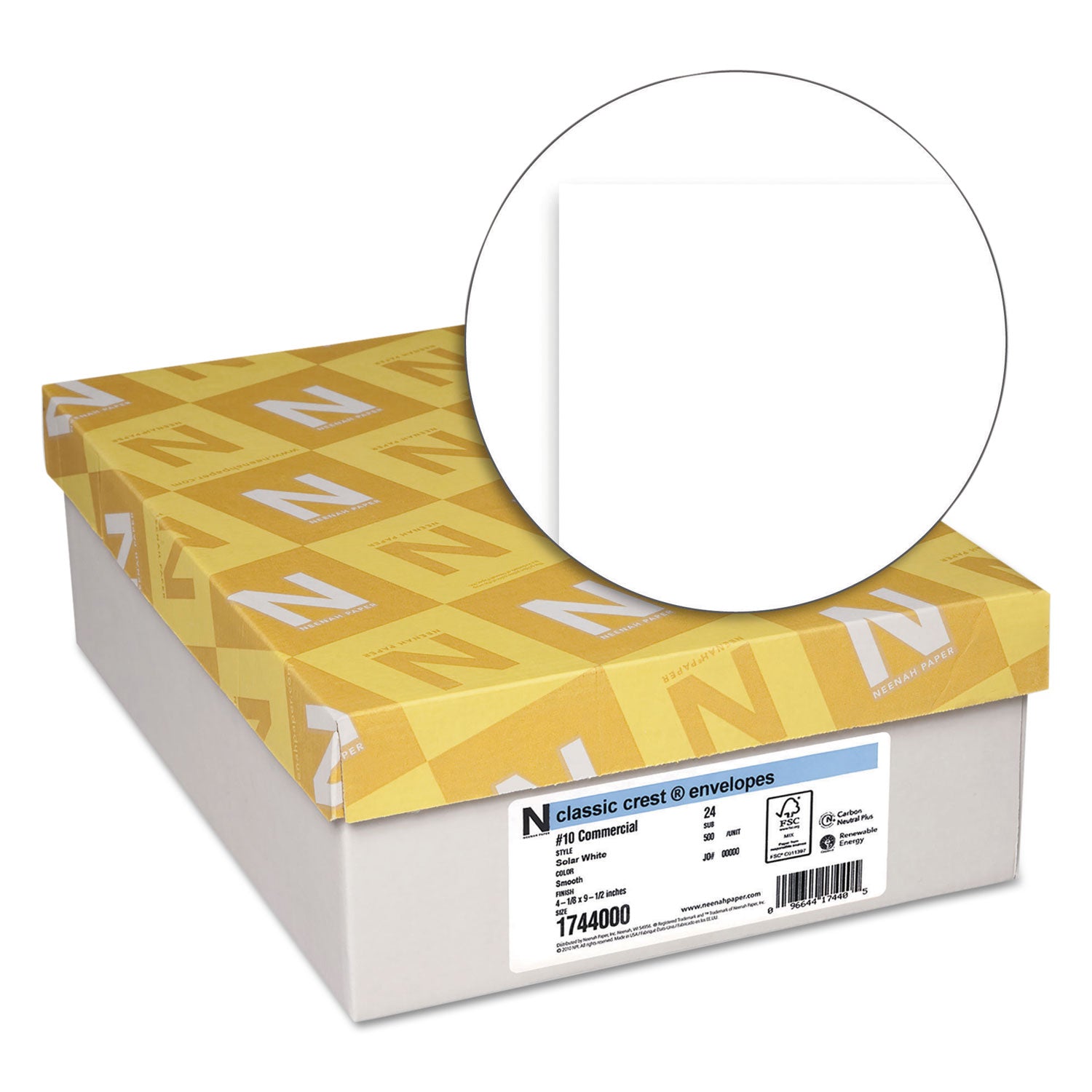 CLASSIC CREST #10 Envelope, Commercial Flap, Gummed Closure, 4.13 x 9.5, Solar White, 500/Box -