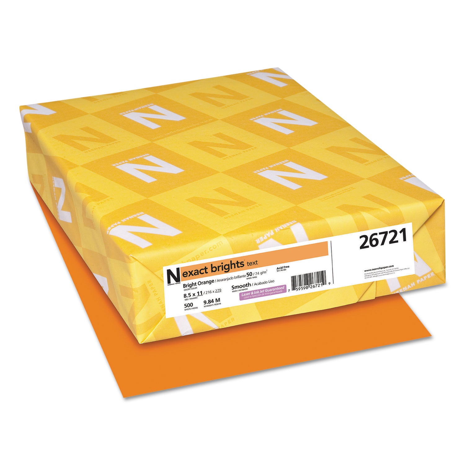 Exact Brights Paper, 20 lb Bond Weight, 8.5 x 11, Bright Orange, 500/Ream -