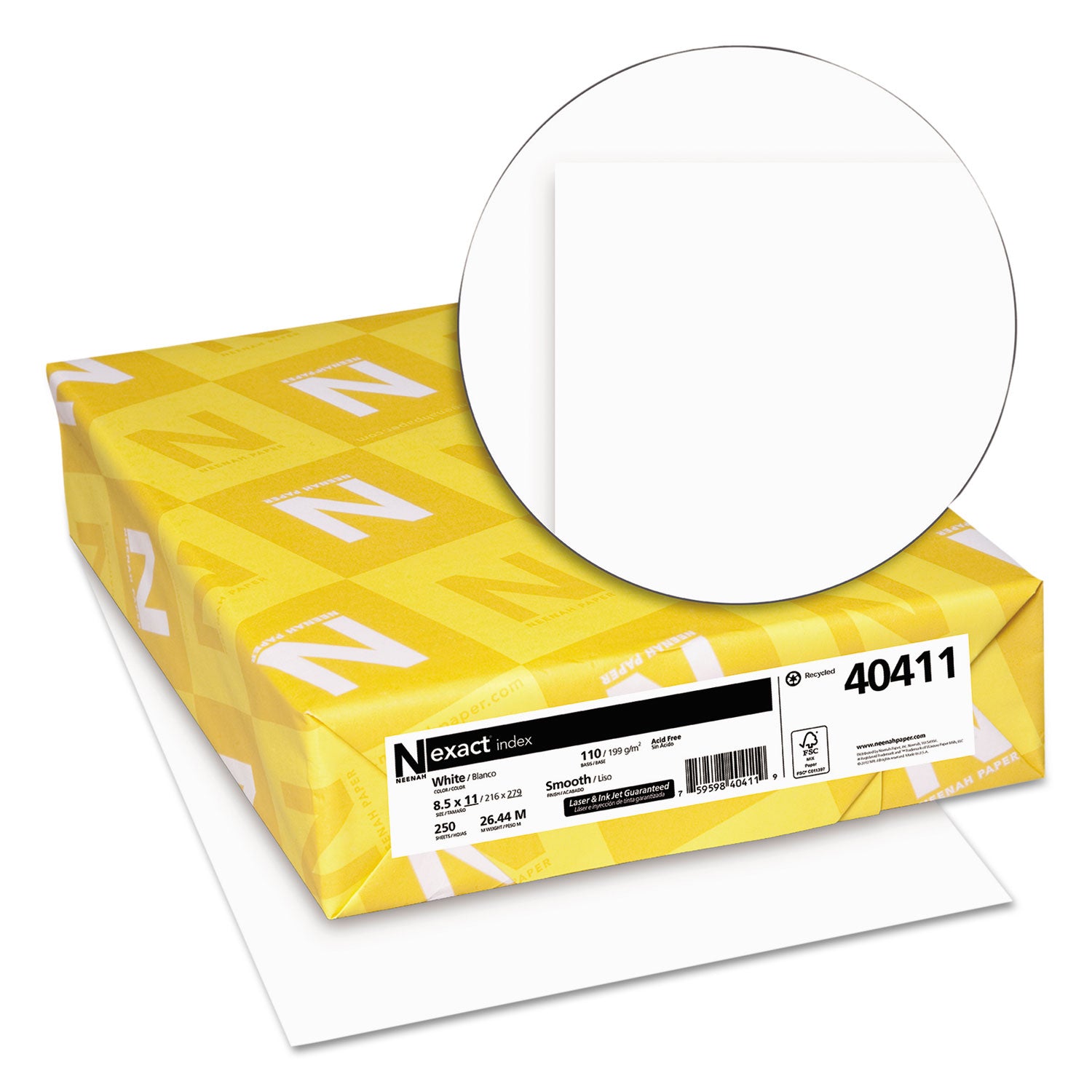 Exact Index Card Stock, 94 Bright, 110 lb Index Weight, 8.5 x 11, White, 250/Pack -