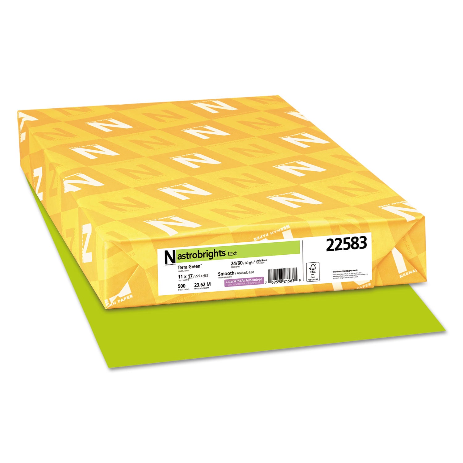 Color Paper, 24 lb Bond Weight, 11 x 17, Terra Green, 500/Ream -