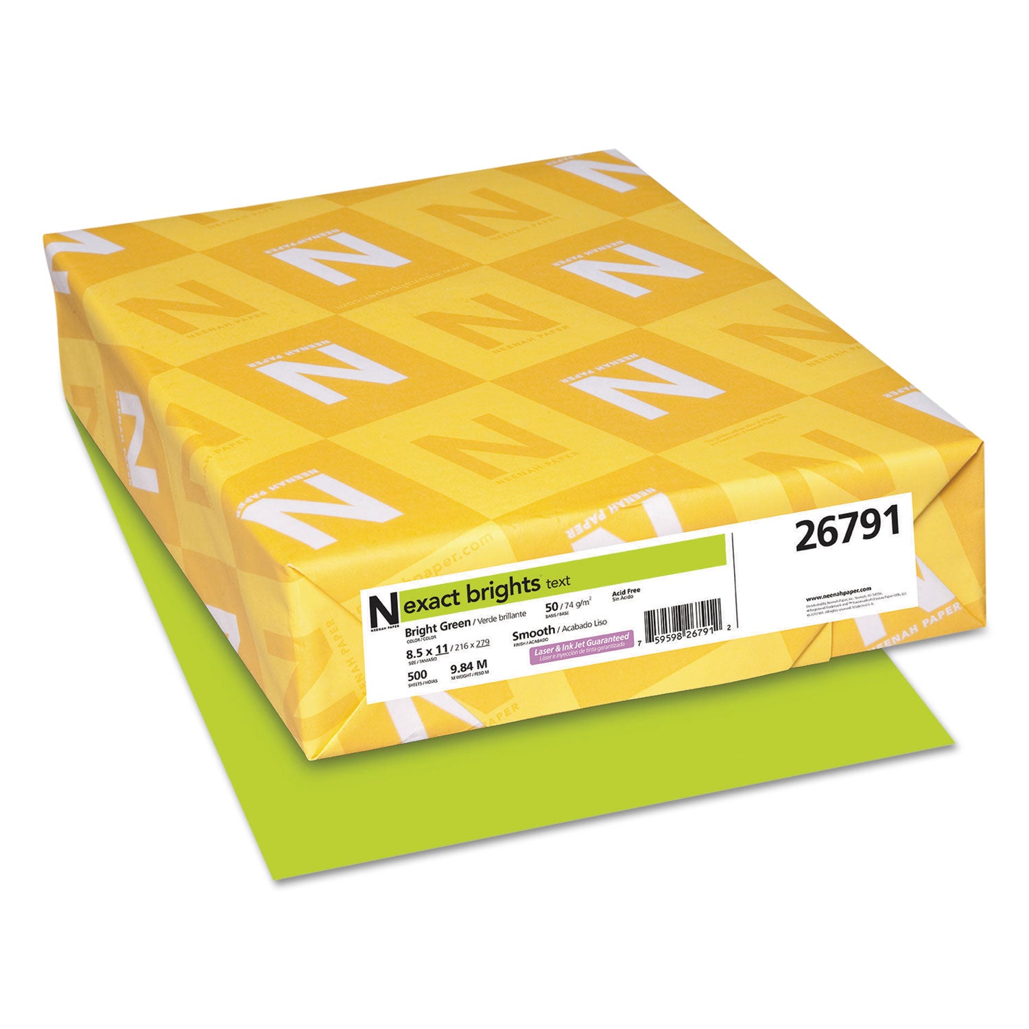 Exact Brights Paper, 20 lb Bond Weight, 8.5 x 11, Bright Green, 500/Ream -
