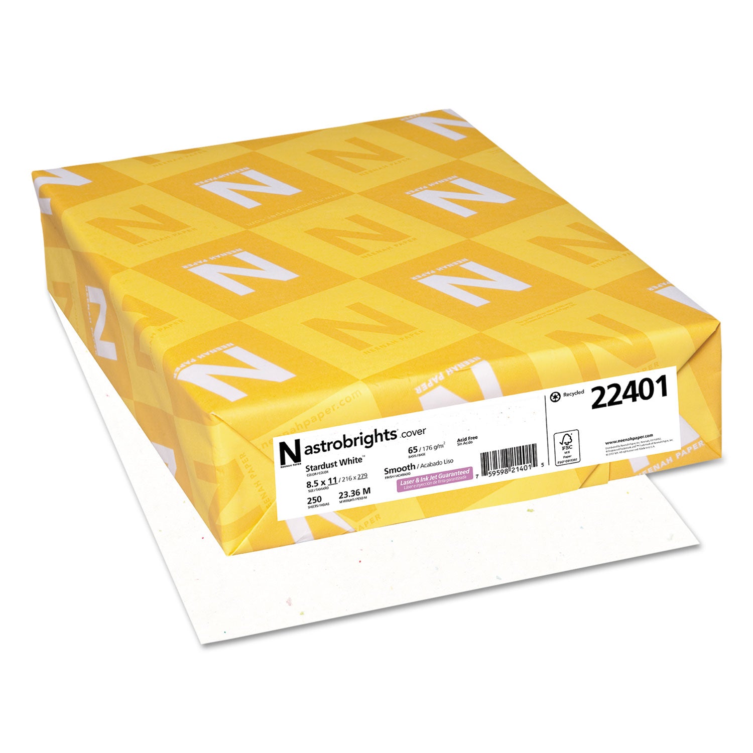 Color Cardstock, 65 lb Cover Weight, 8.5 x 11, Stardust Flecked White, 250/Pack -