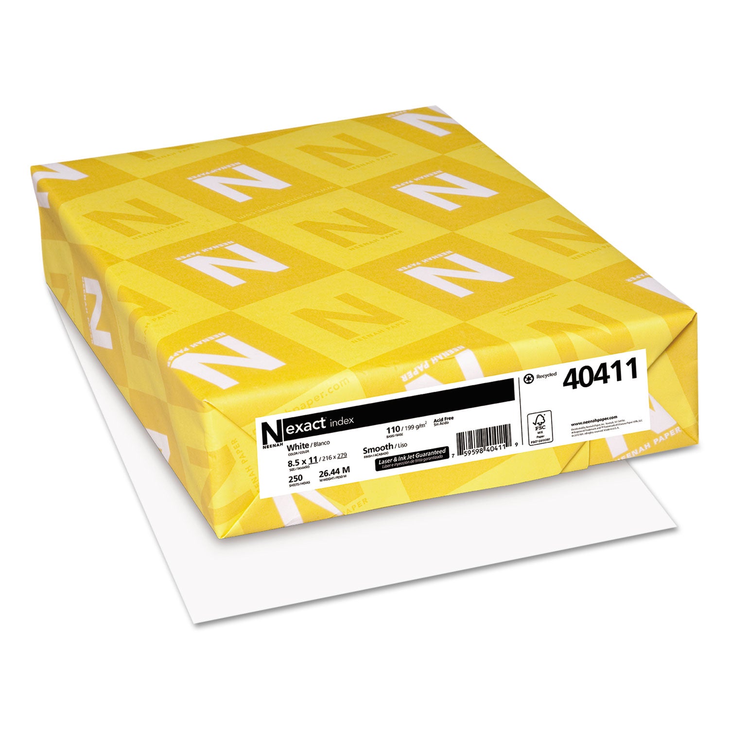 Exact Index Card Stock, 94 Bright, 110 lb Index Weight, 8.5 x 11, White, 250/Pack -