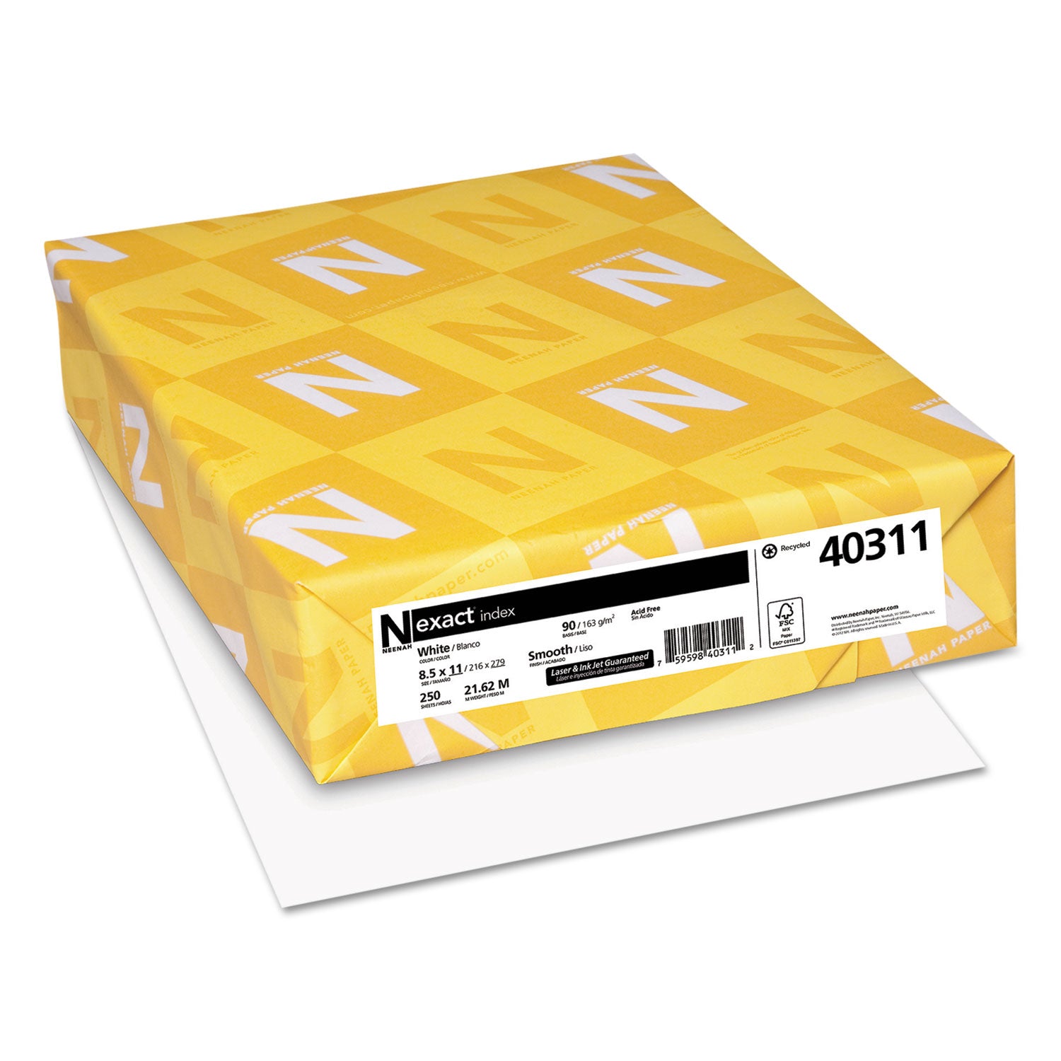 Exact Index Card Stock, 94 Bright, 90 lb Index Weight, 8.5 x 11, White, 250/Pack -