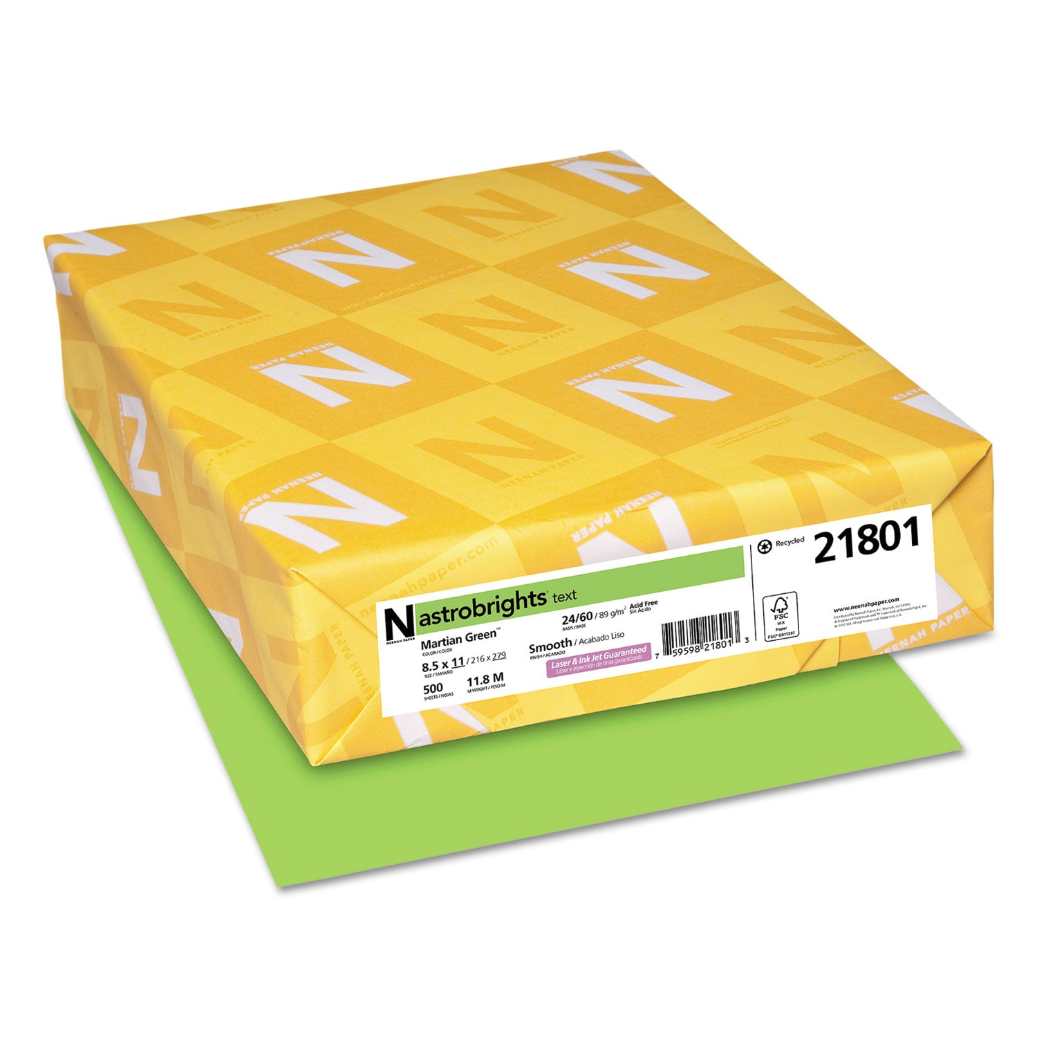 Color Paper, 24 lb Bond Weight, 8.5 x 11, Martian Green, 500/Ream -