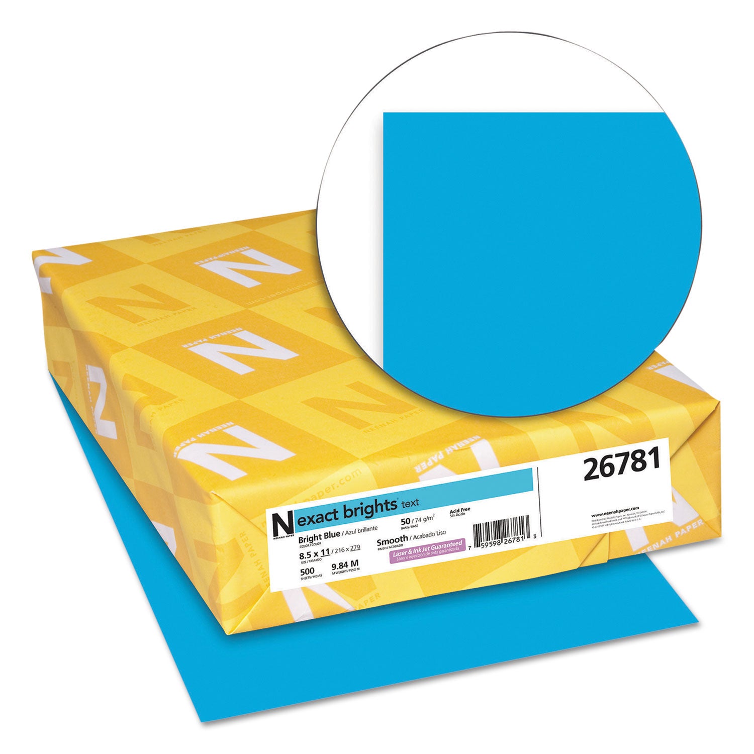 Exact Brights Paper, 20 lb Bond Weight, 8.5 x 11, Bright Blue, 500/Ream -