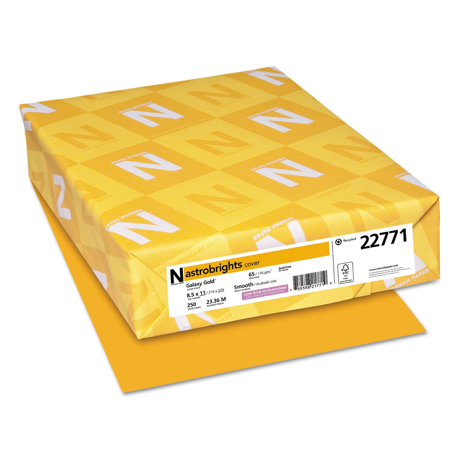 Color Cardstock, 65 lb Cover Weight, 8.5 x 11, Galaxy Gold, 250/Pack -