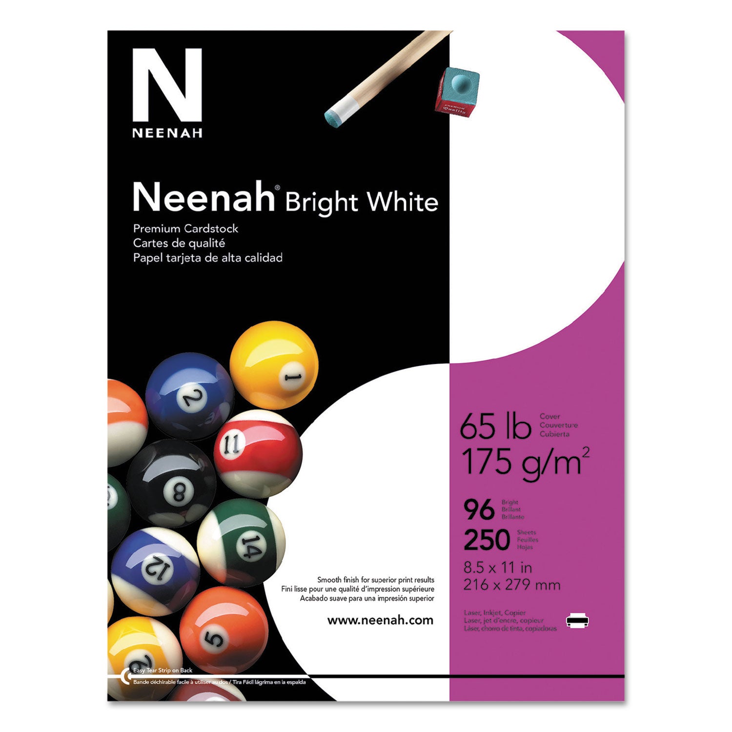 Bright White Card Stock, 96 Bright, 65 lb Cover Weight, 8.5 x 11, 250/Pack -