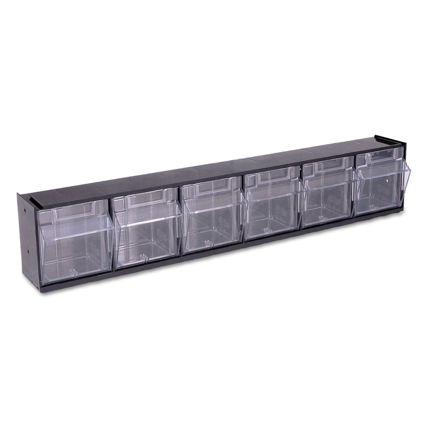 Tilt Bin Interlocking Multi-Bin Storage Organizer, 6 Sections, 23.63" x 3.63" x 4.5", Black/Clear -