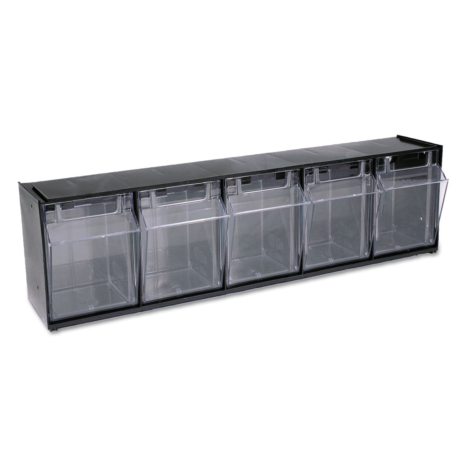 Tilt Bin Interlocking Multi-Bin Storage Organizer, 5 Sections, 23.63" x 5.25" x 6.5", Black/Clear -