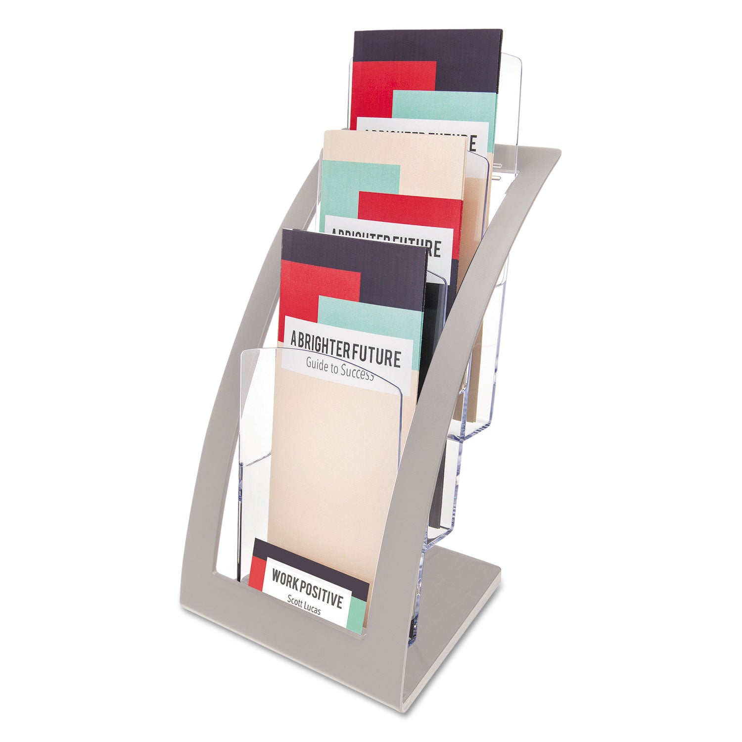 3-Tier Literature Holder, Leaflet Size, 6.75w x 6.94d x 13.31h, Silver -