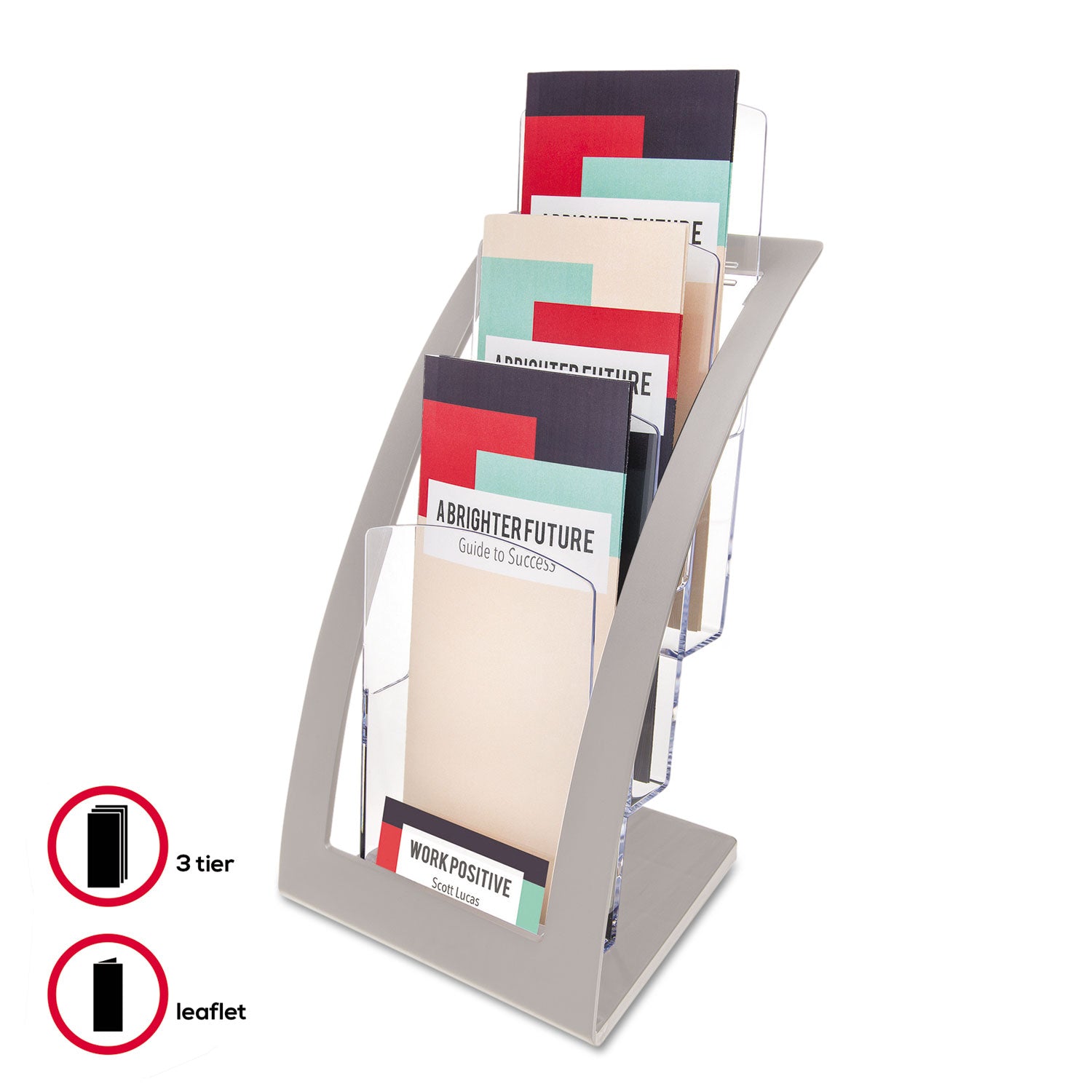 3-Tier Literature Holder, Leaflet Size, 6.75w x 6.94d x 13.31h, Silver -